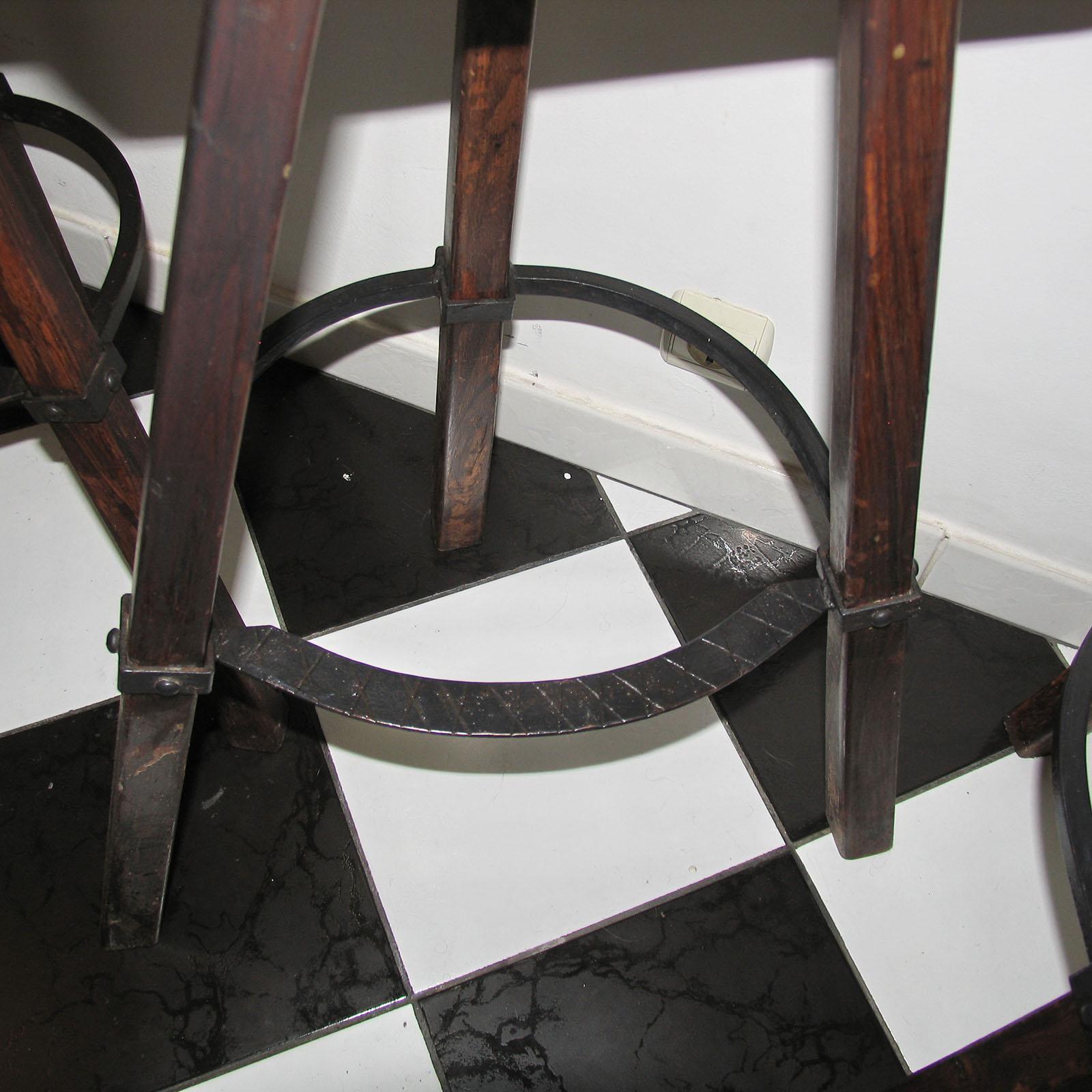 Set of Four Primitive Tripod Bar Stools 6