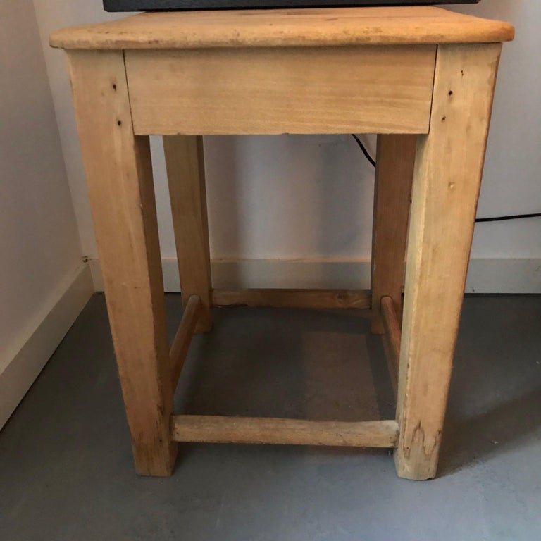 Set Of Four Primitive Wood And Metal Industrial Chairs