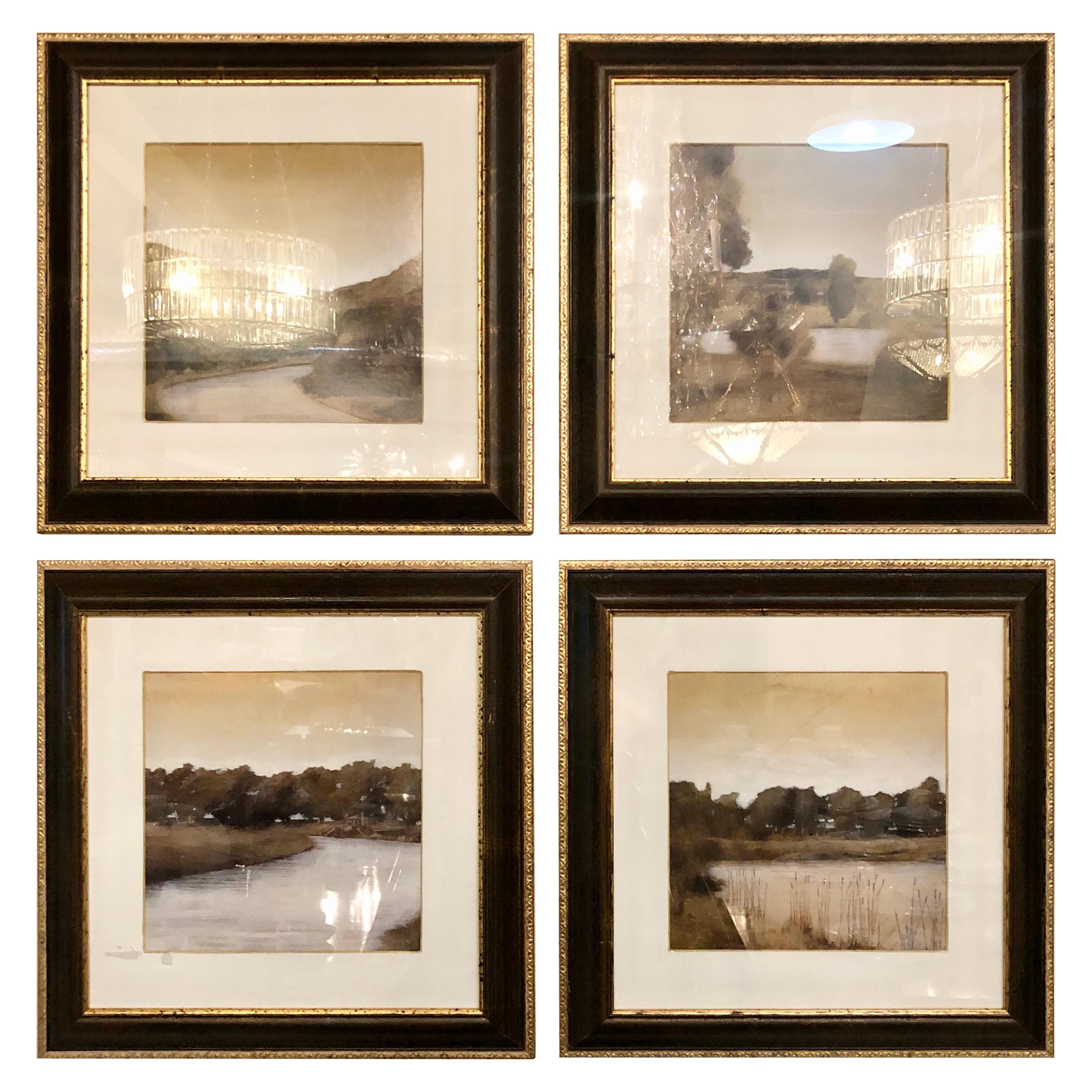 Set of Four Prints in Trowbridge Gallery Frames, Lake and River Scenes