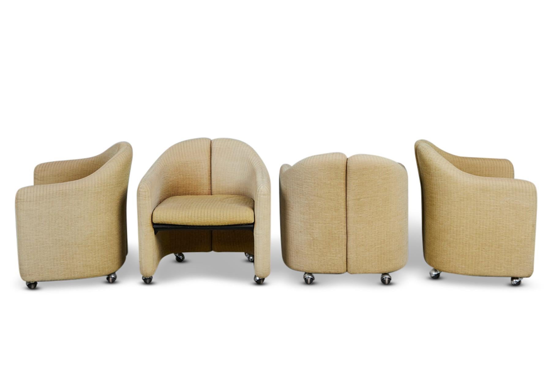Mid-Century Modern Set of 4 Ps142 Lounge Chairs by Eugenio Gerli for Tecno For Sale