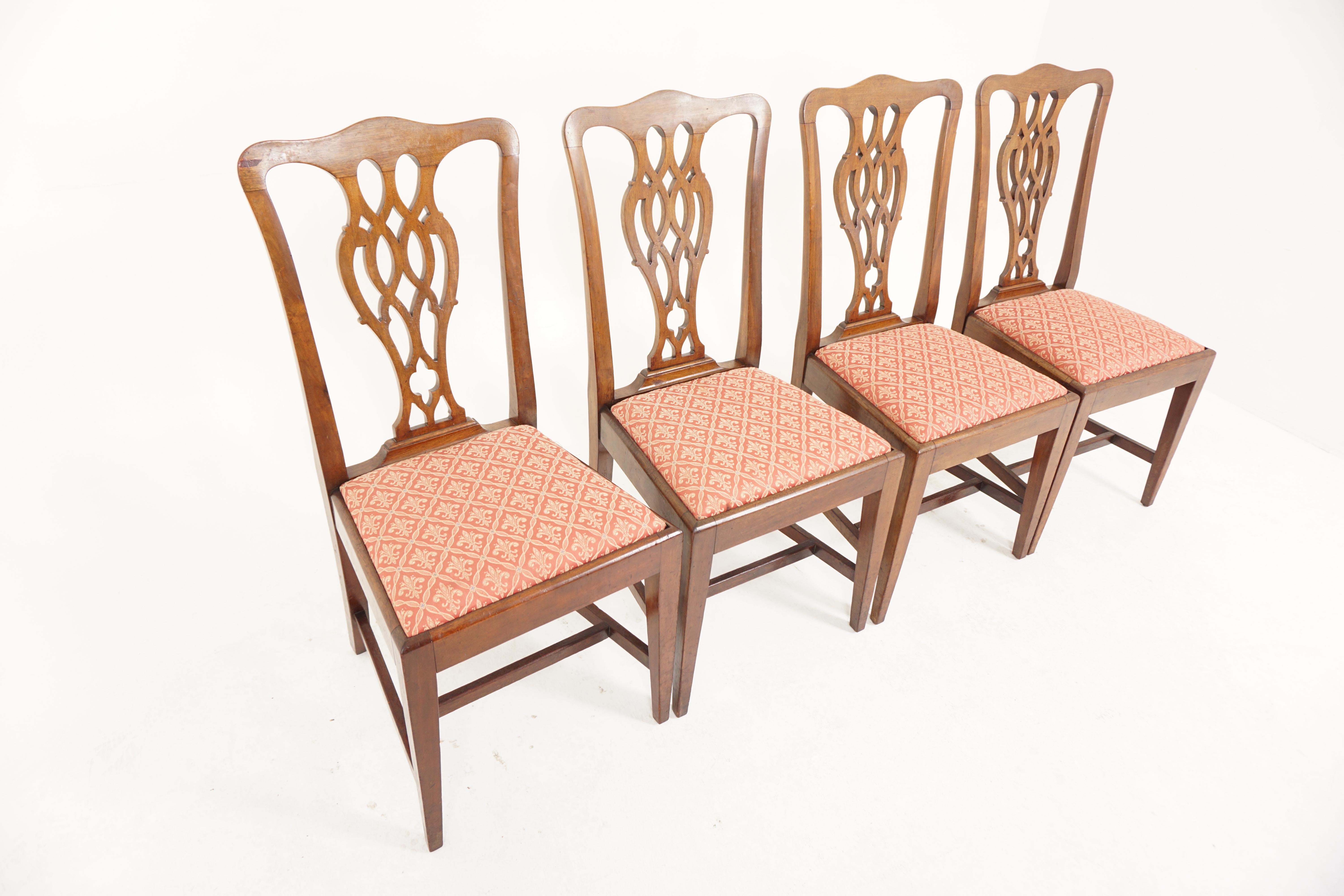 Scottish Set of Four Quality Chippendale Style Walnut Dining Chairs, Scotland 1920, H759
