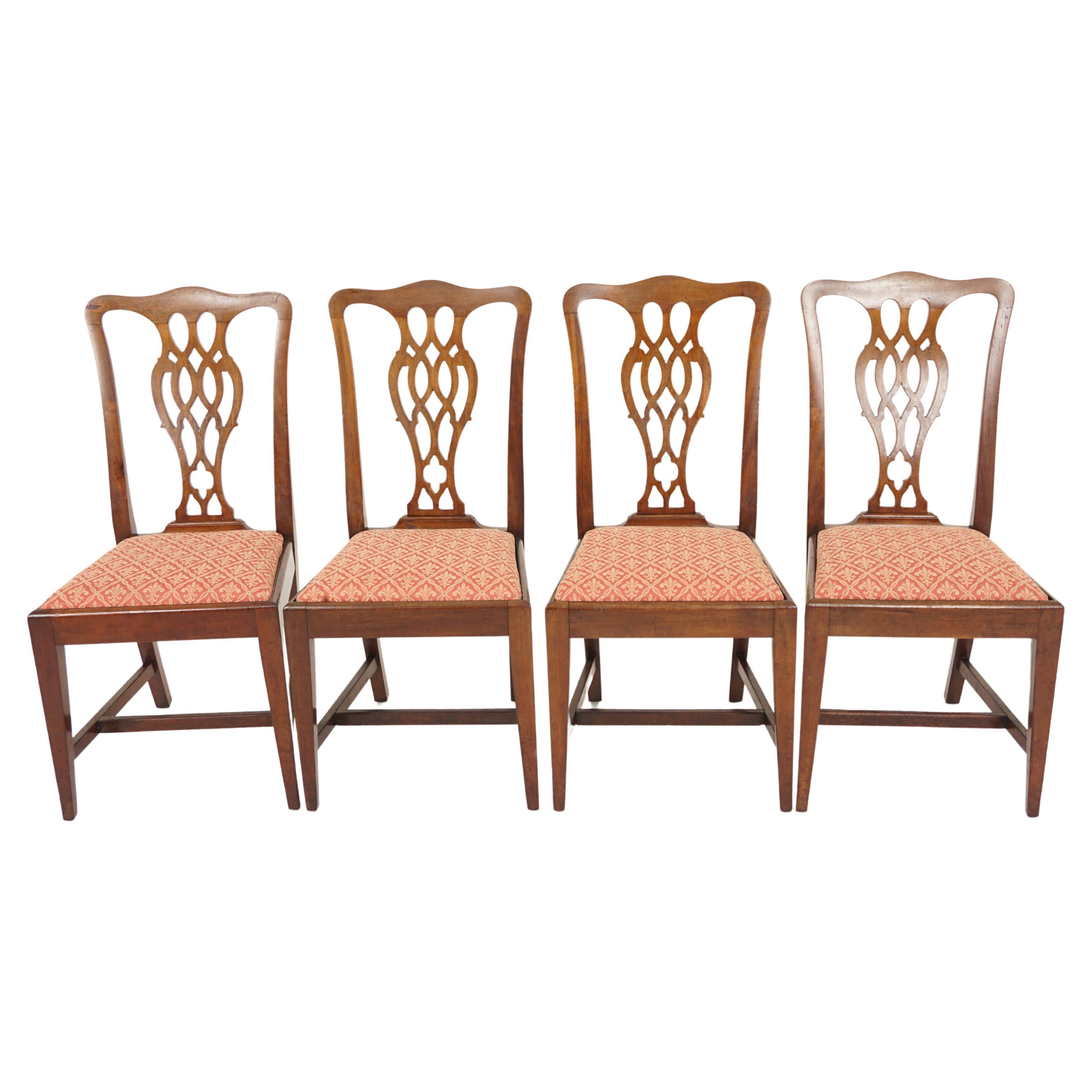 Set of Four Quality Chippendale Style Walnut Dining Chairs, Scotland 1920, H759