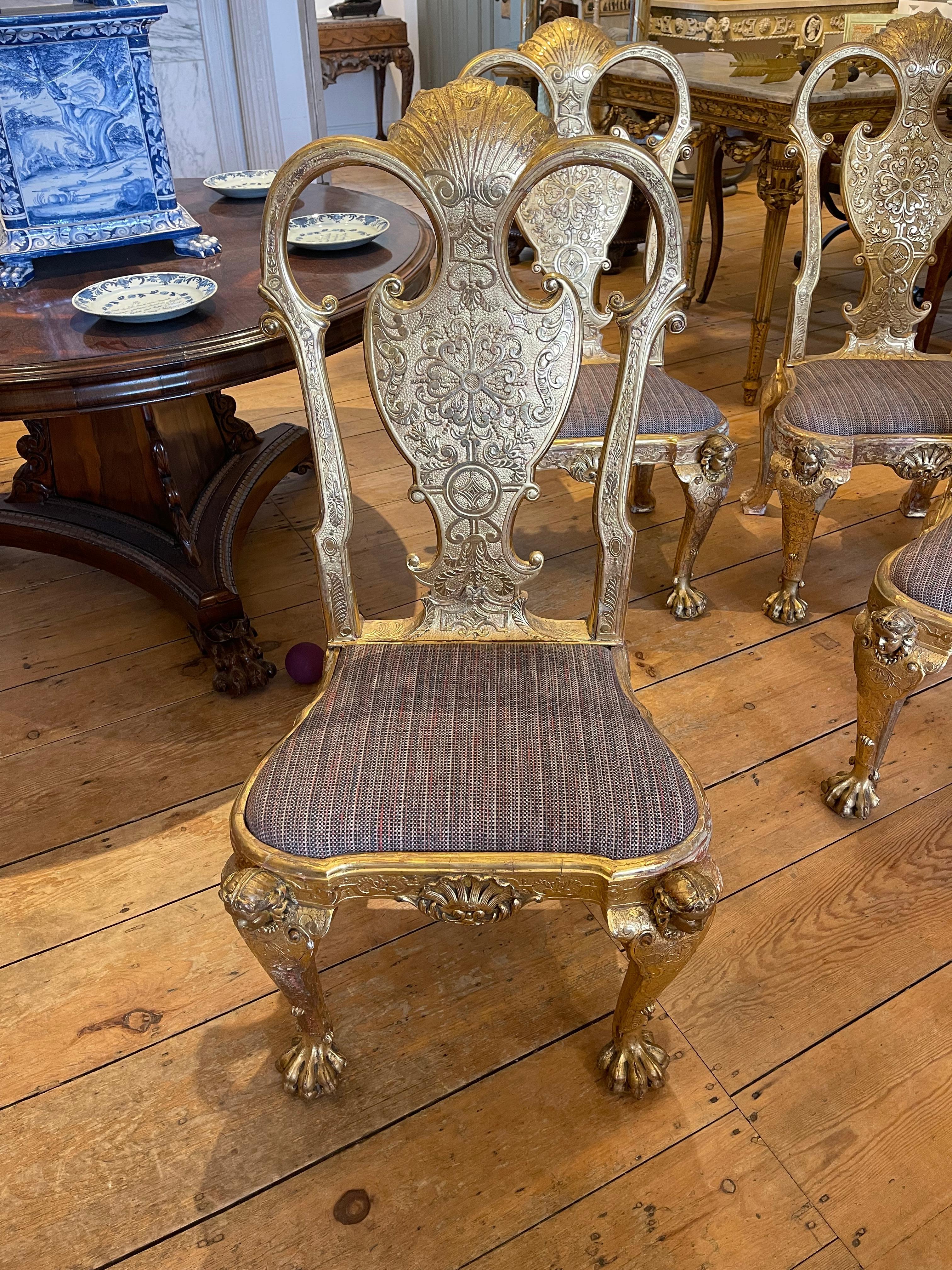 Set of Four Queen Anne Gilded Side Chairs  For Sale 6