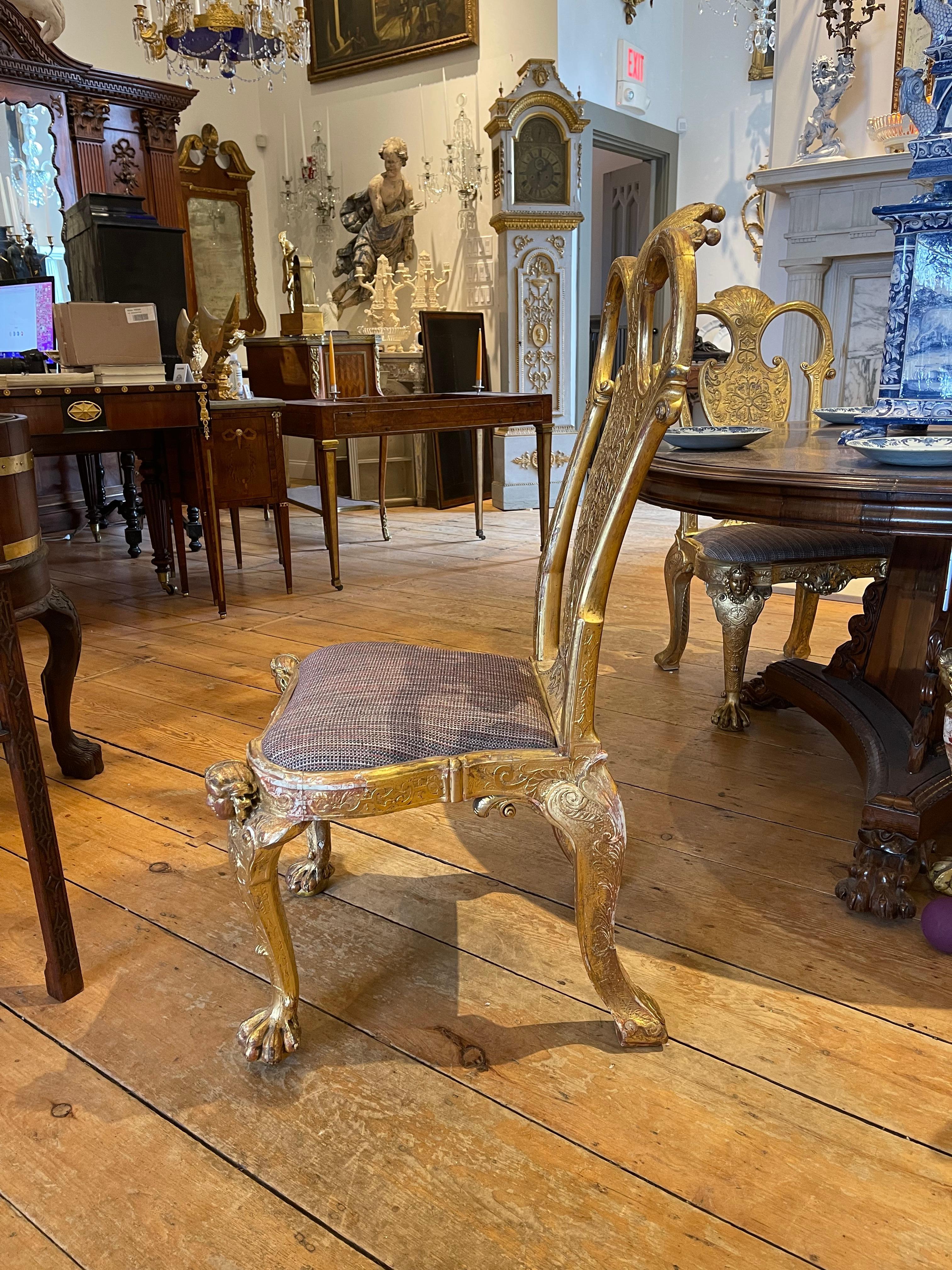 19th Century Set of Four Queen Anne Gilded Side Chairs  For Sale