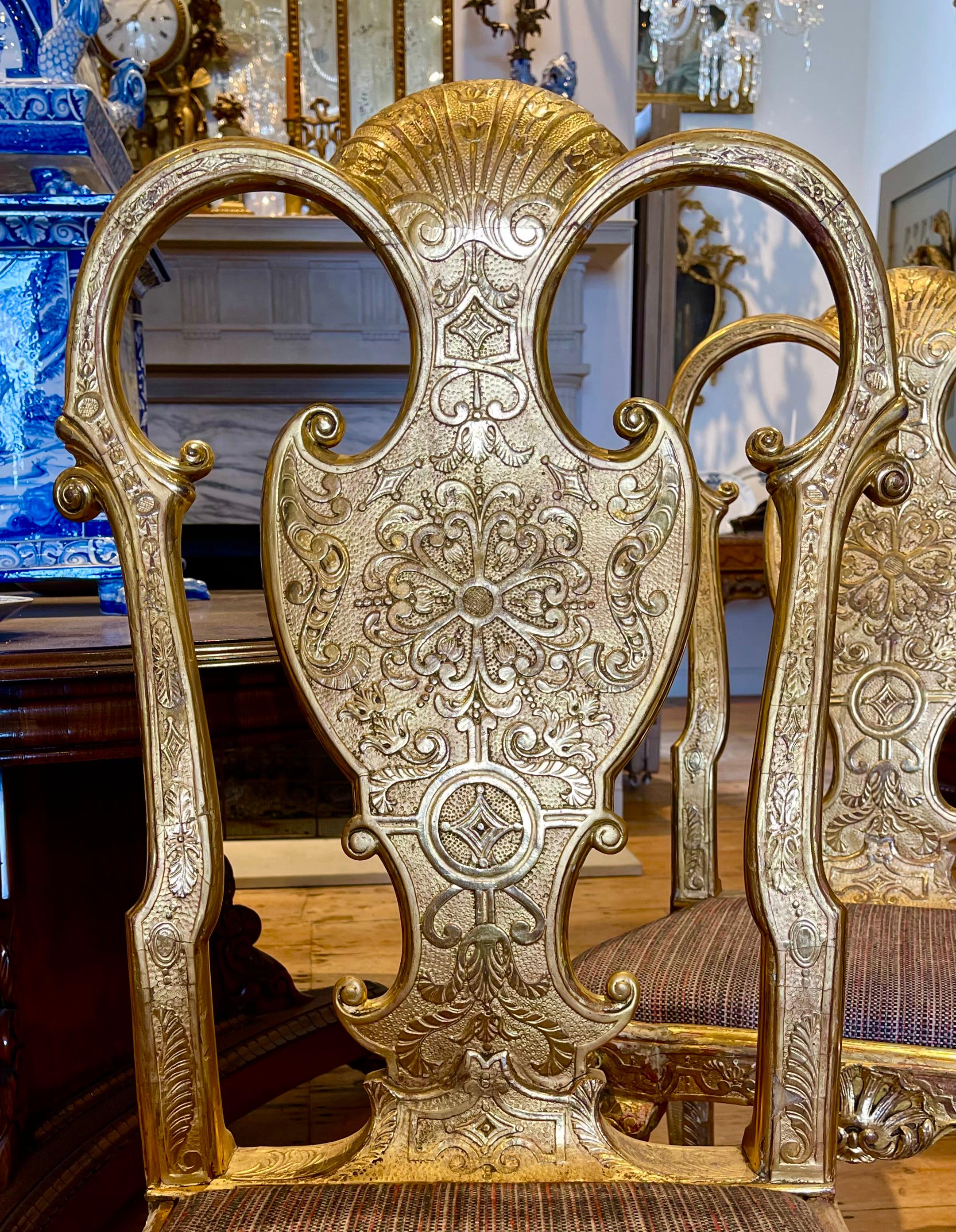 Giltwood Set of Four Queen Anne Gilded Side Chairs  For Sale