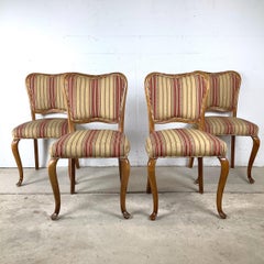 Set of Four Queen Anne Style Dining Chairs with Striped Upholstery, 20TH C.