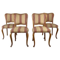 Set of Four Queen Anne Style Dining Chairs with Striped Upholstery, 20TH C.