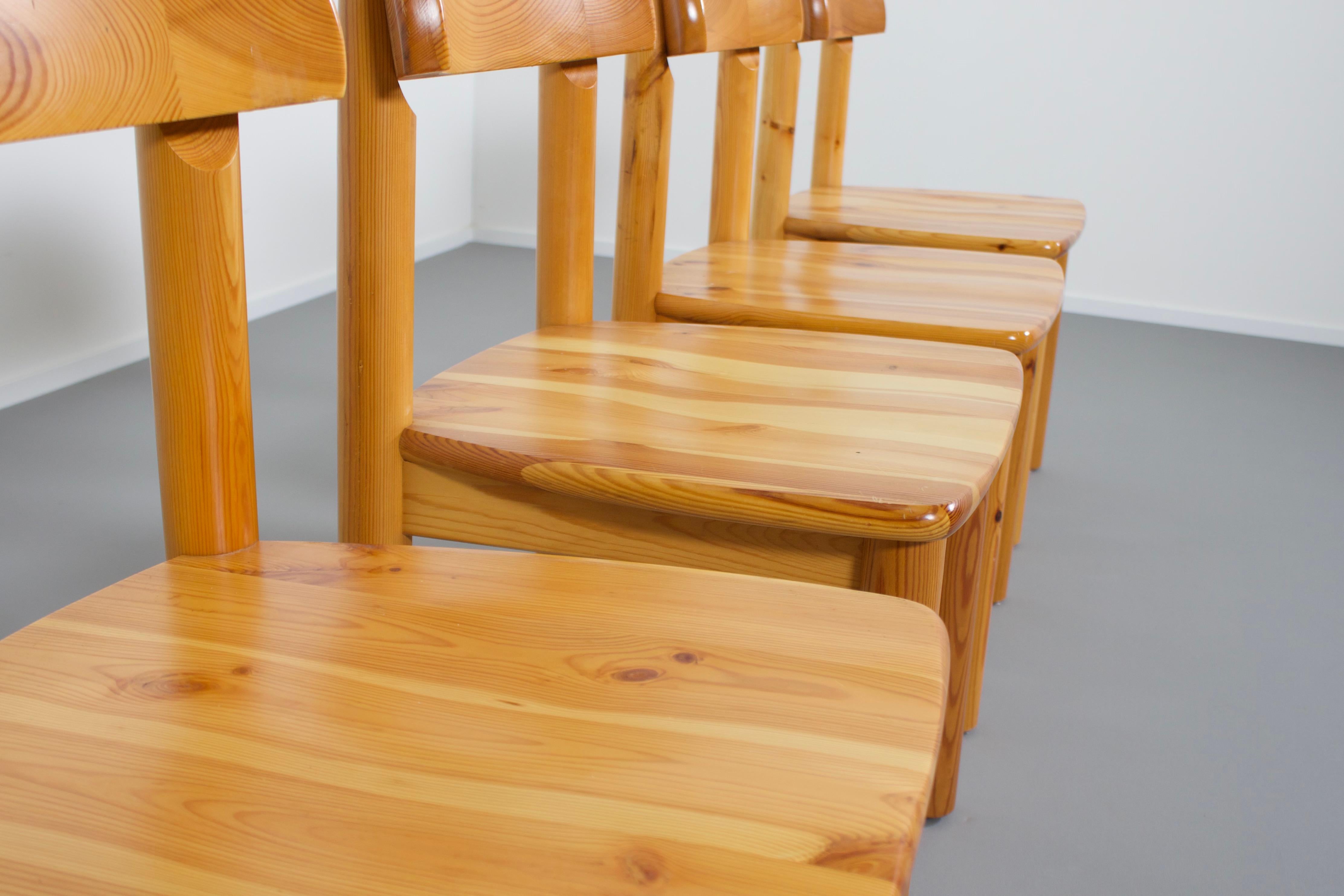 20th Century Set of Four Rainer Daumiller Pine Wood Dining Chairs, 1970s For Sale