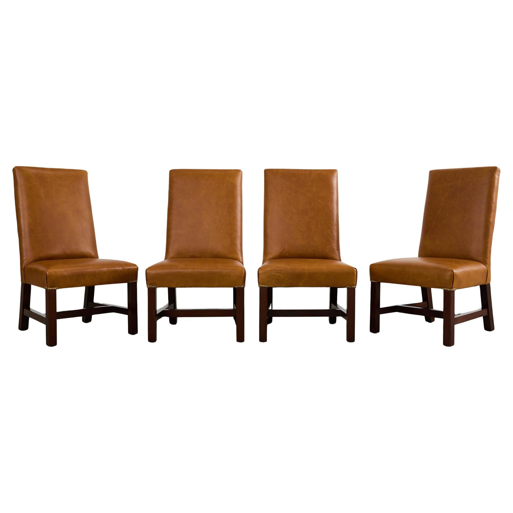 Set of Four Ralph Lauren High Back Leather Dining Chairs