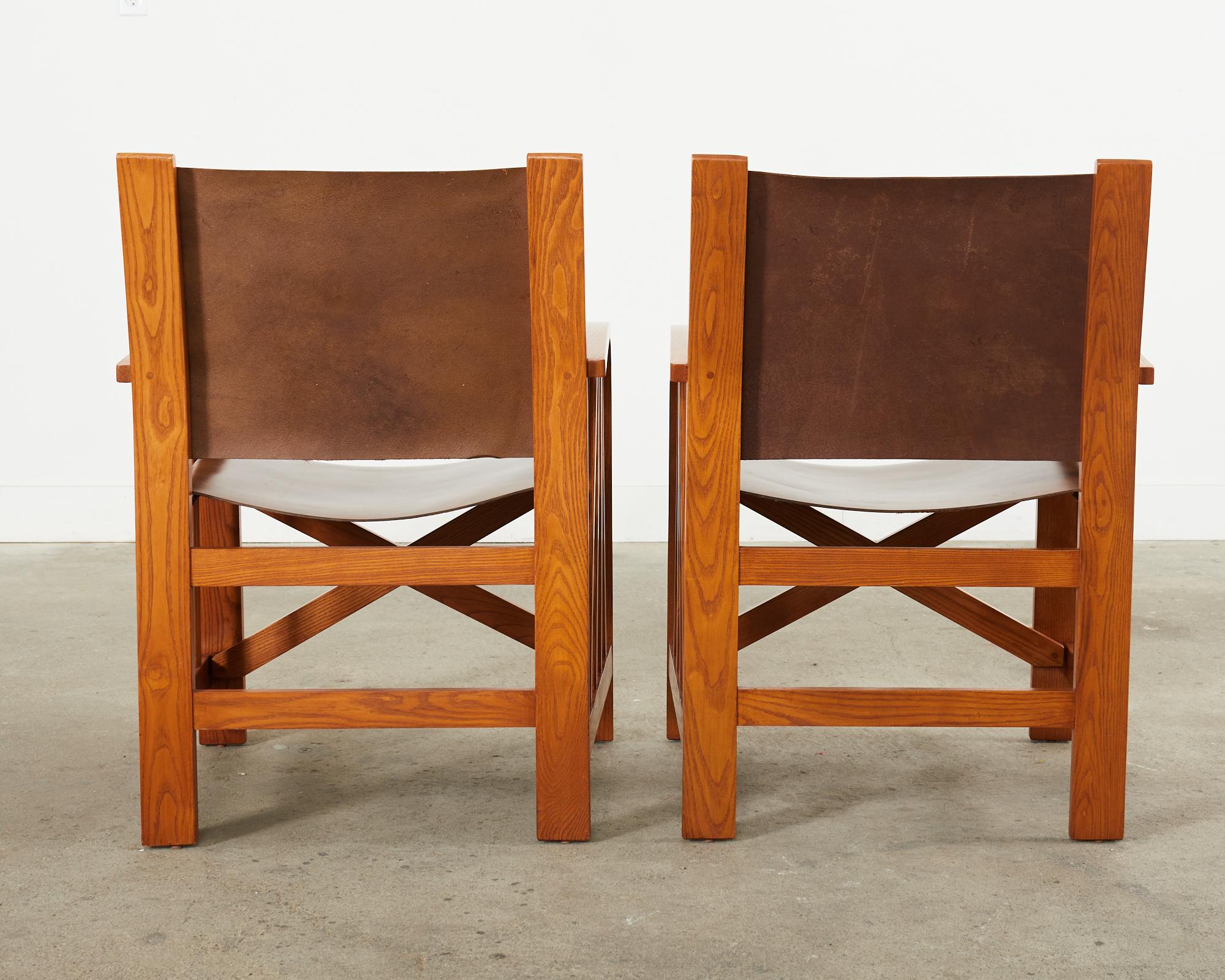 Set of Four Ralph Lauren Shelter Sky Ash Leather Sling Dining Chairs  For Sale 2