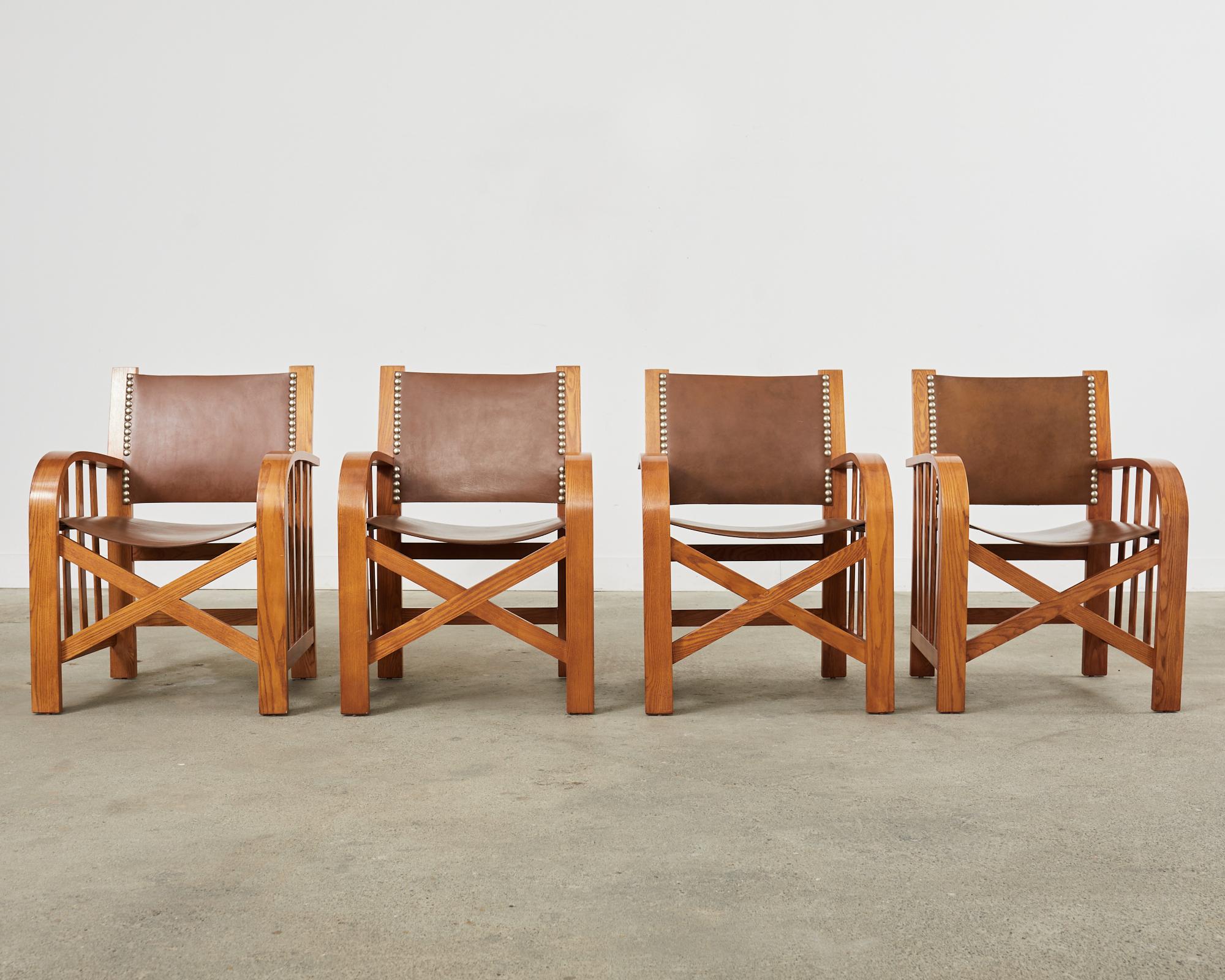 Country Ensemble de quatre chaises de salle à manger Ralph Lauren Shelter Sky Ash Leather  en vente