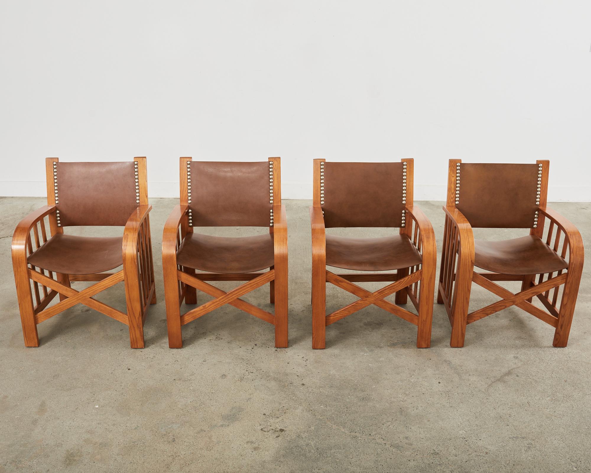 Américain Ensemble de quatre chaises de salle à manger Ralph Lauren Shelter Sky Ash Leather  en vente