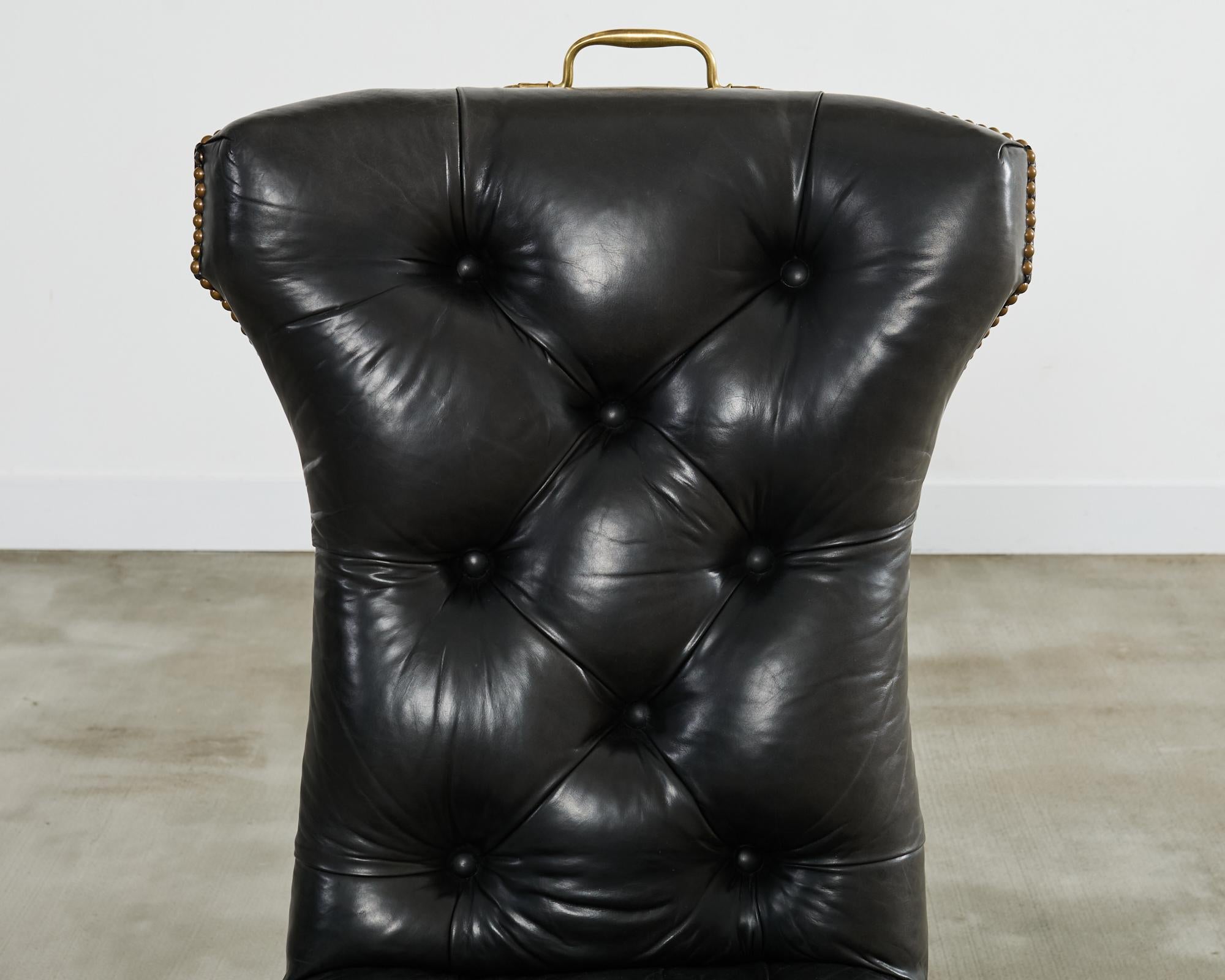 Set of Four Ralph Lauren Tufted Leather Dining Chairs 4