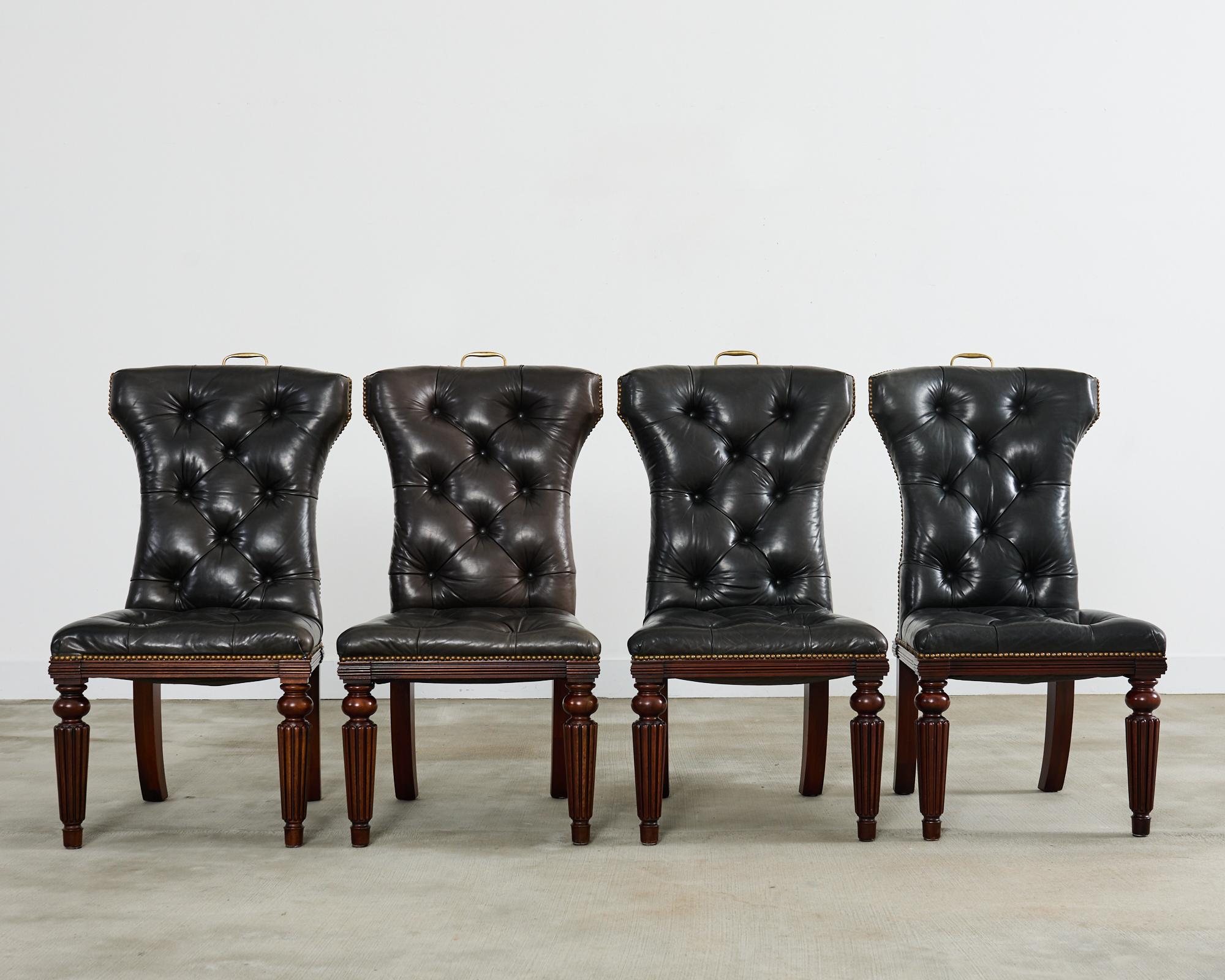 Regency Set of Four Ralph Lauren Tufted Leather Dining Chairs