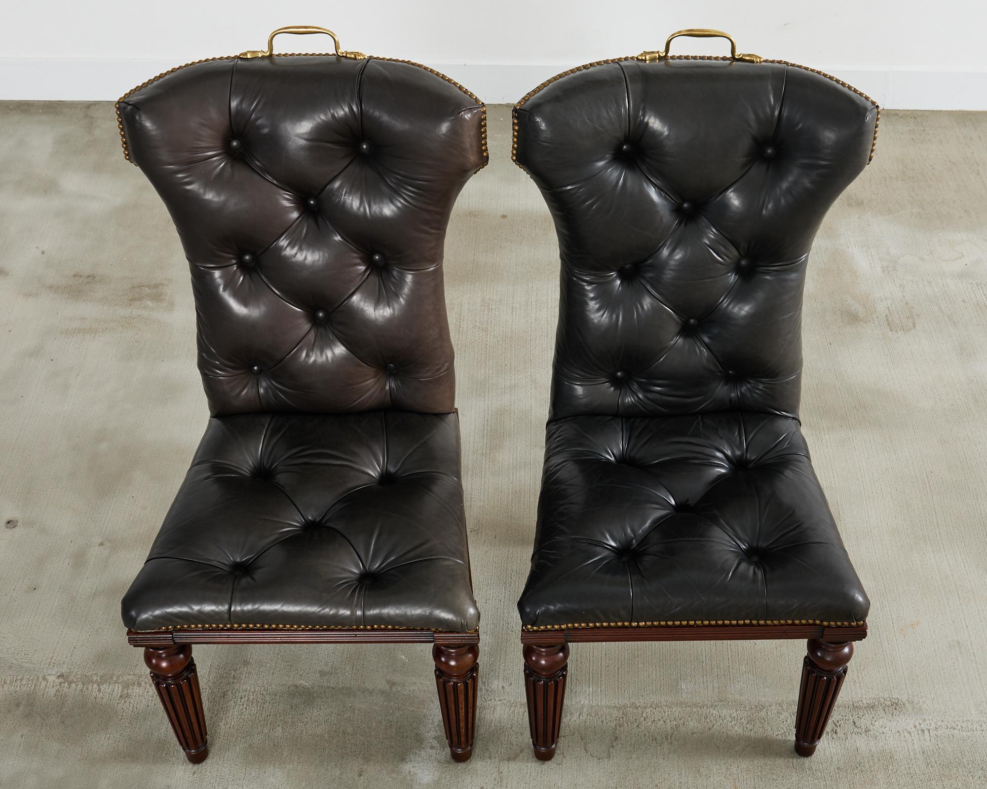 Hand-Crafted Set of Four Ralph Lauren Tufted Leather Dining Chairs