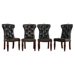 Set of Four Ralph Lauren Tufted Leather Dining Chairs