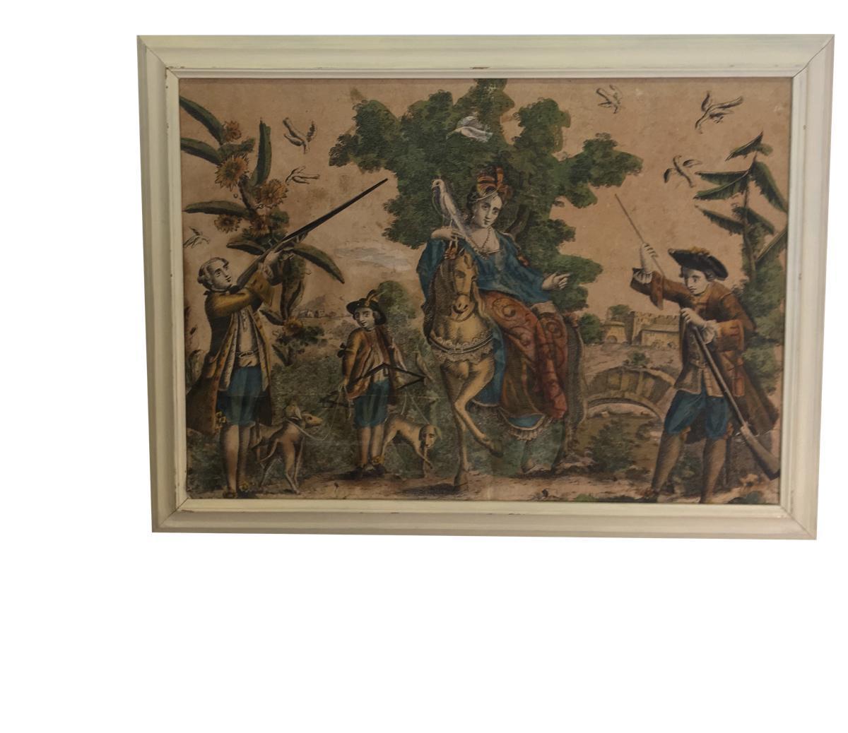 18th Century and Earlier Set of Four Rare 17th-18th Century French Wallpaper Panels, Framed