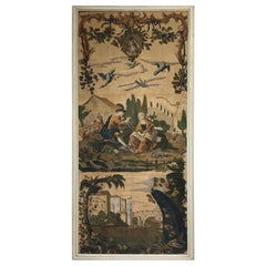Ensemble de quatre rares panneaux de papier peint français du 17e-18e siècle:: encadrés