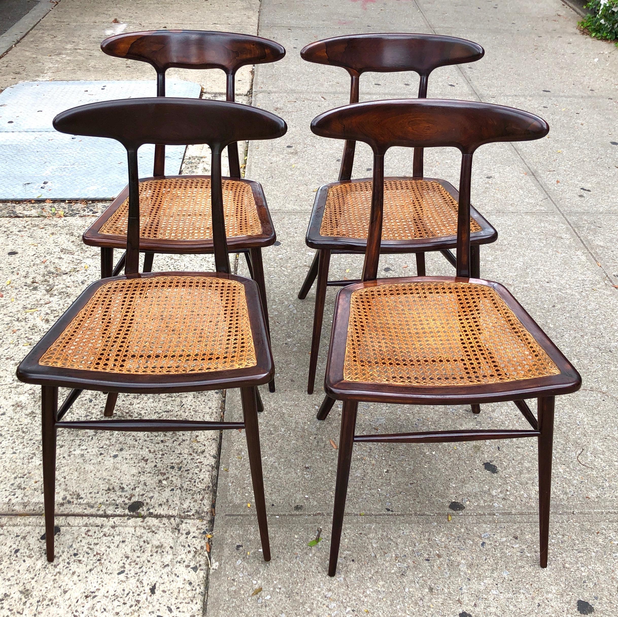 Mid-Century Modern Set of Four Rare Dining Chairs by Martin Eisler and Carlo Hauner for Forma For Sale