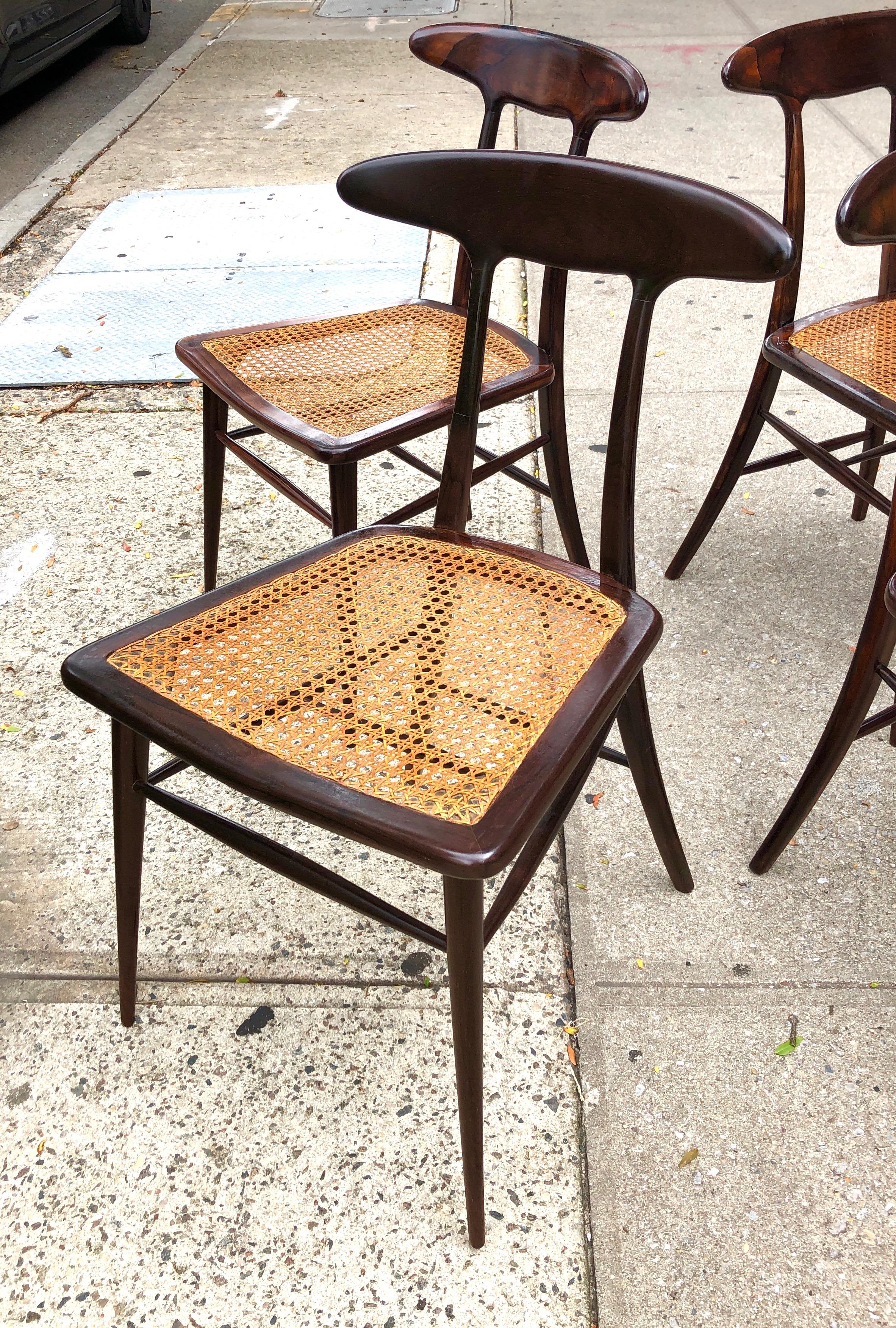 Caning Set of Four Rare Dining Chairs by Martin Eisler and Carlo Hauner for Forma For Sale