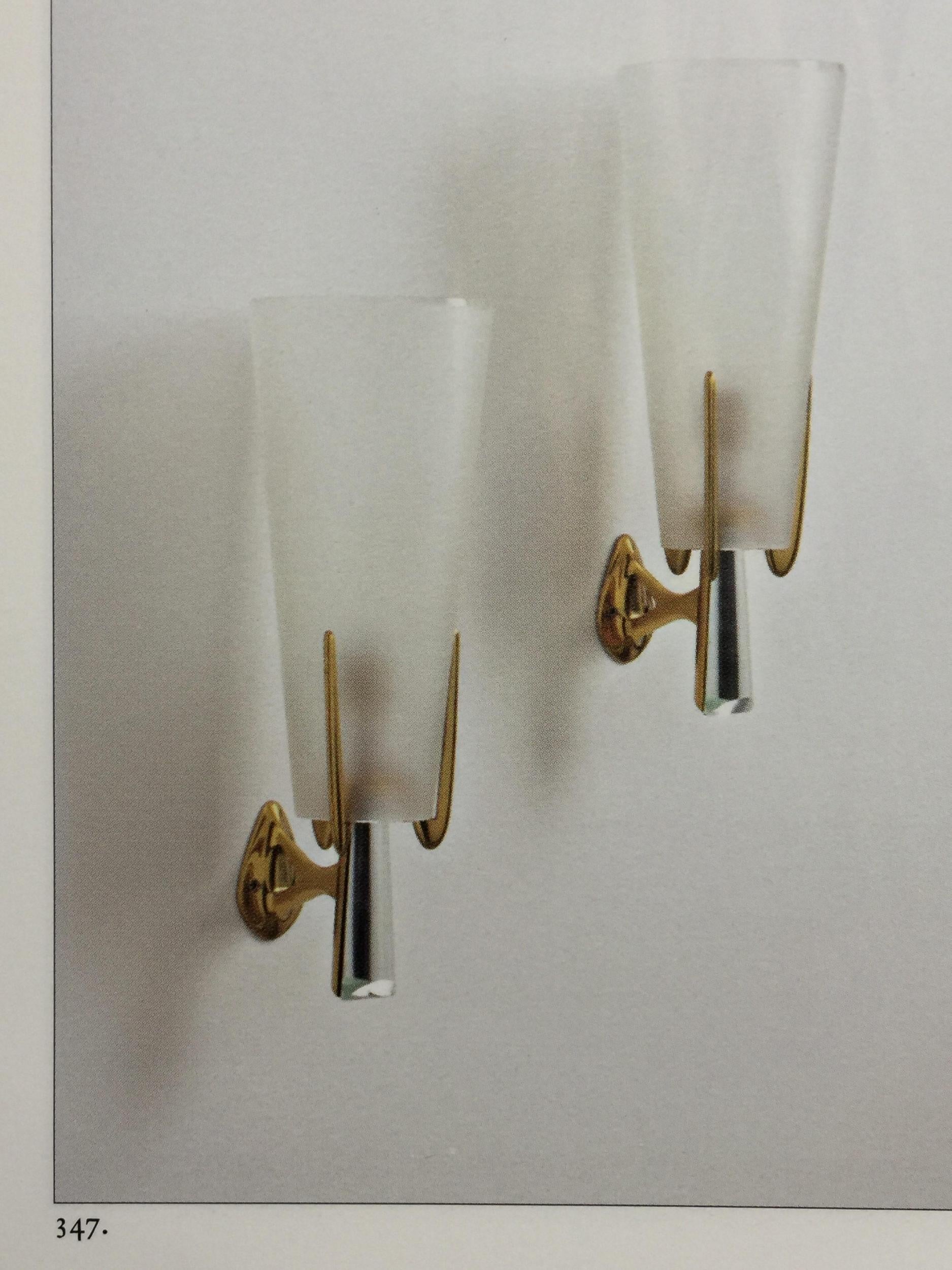 Set of Four Rare Italian Sconces by Max Ingrand for Fontana Arte, Italy, 1959 In Good Condition For Sale In Los Angeles, CA