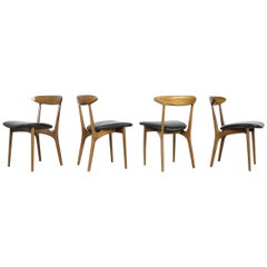 Set of Four Rare Kurt Ostervig Vintage Organic Beechwood Leather Chairs