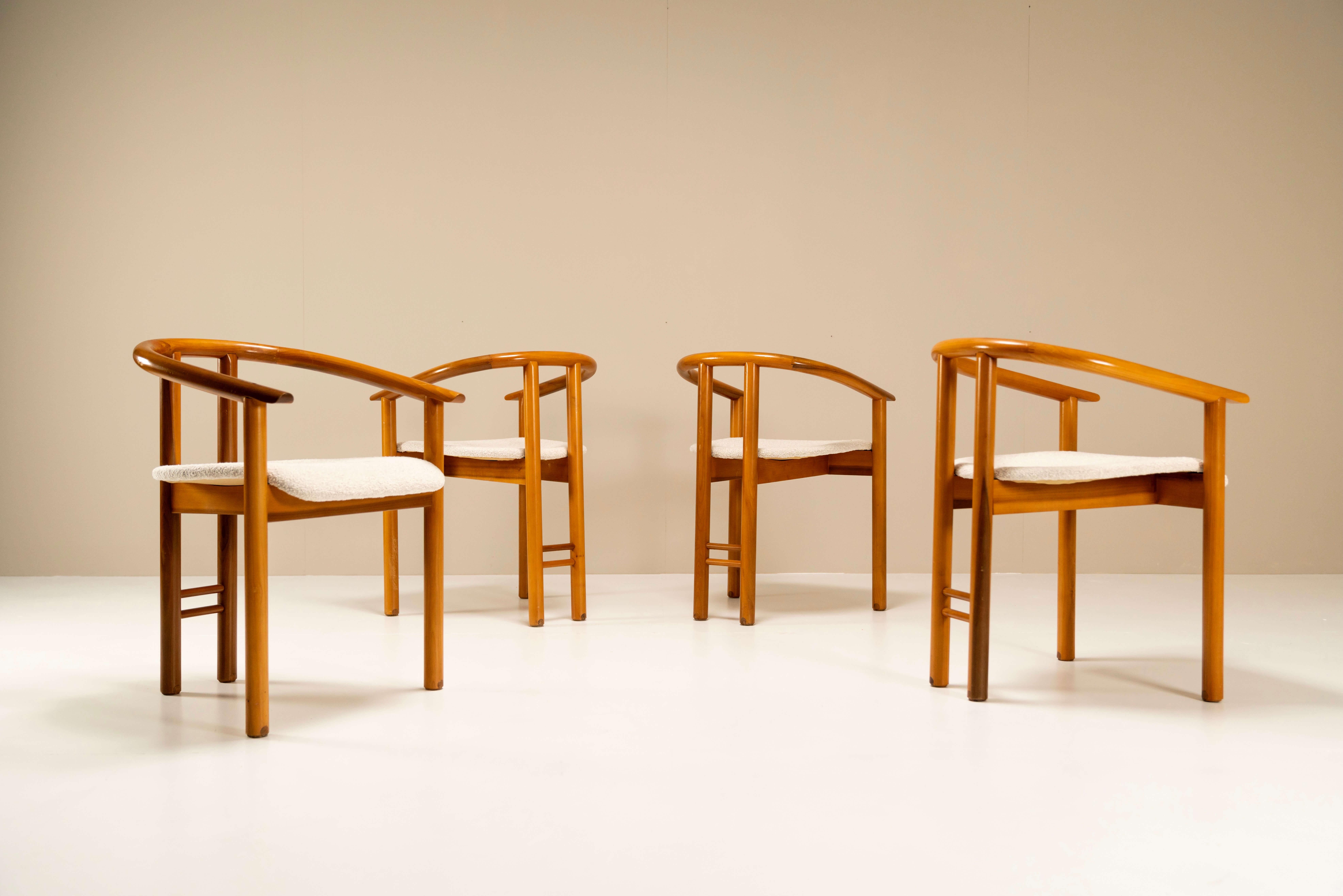 Mid-Century Modern Set of Four Rare Mobil Girgi Dining Chairs in Walnut, Italy, 1970s