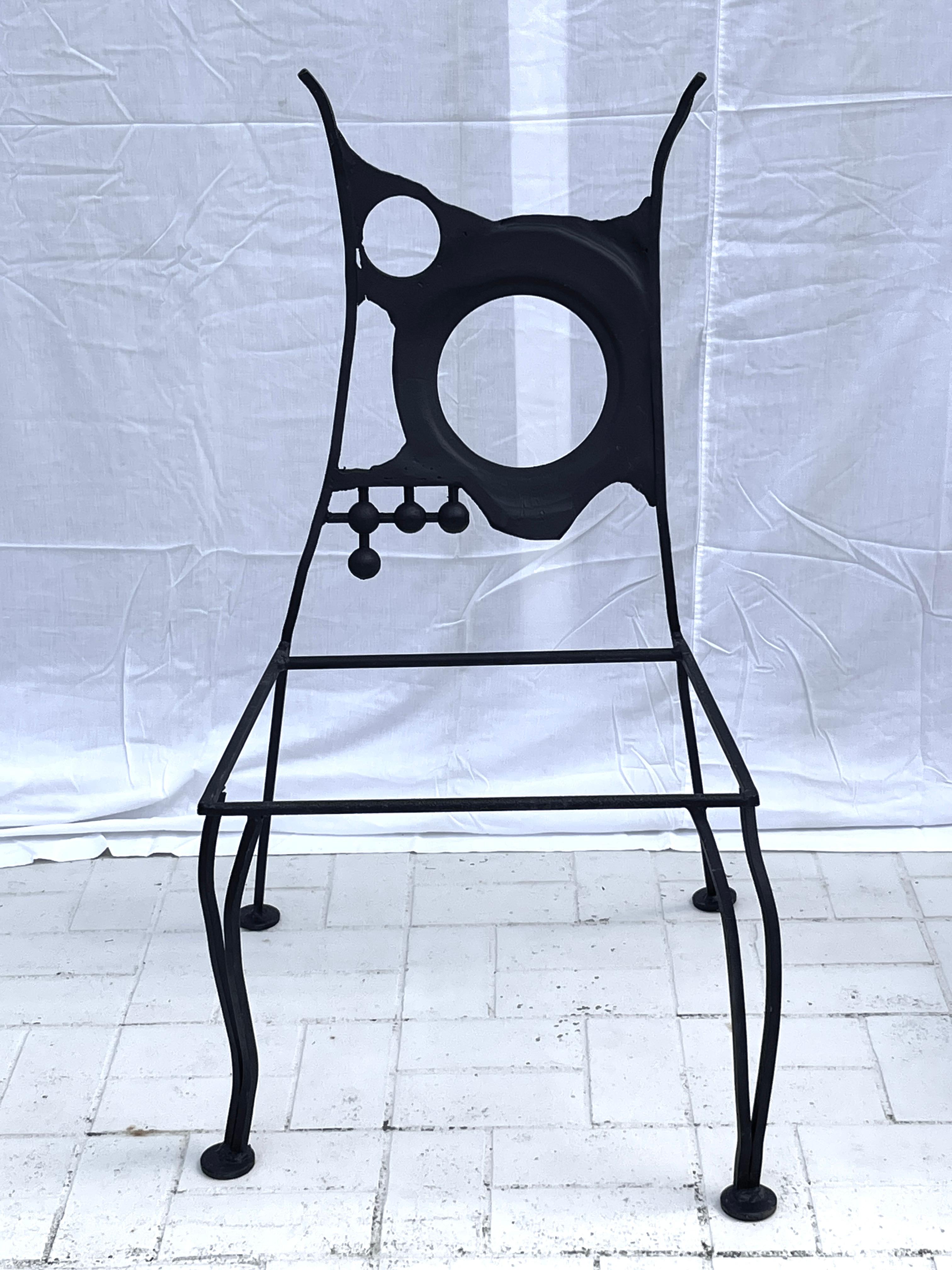 Set Of 4 Rare Brutalist Black Wrought Iron Chairs 3