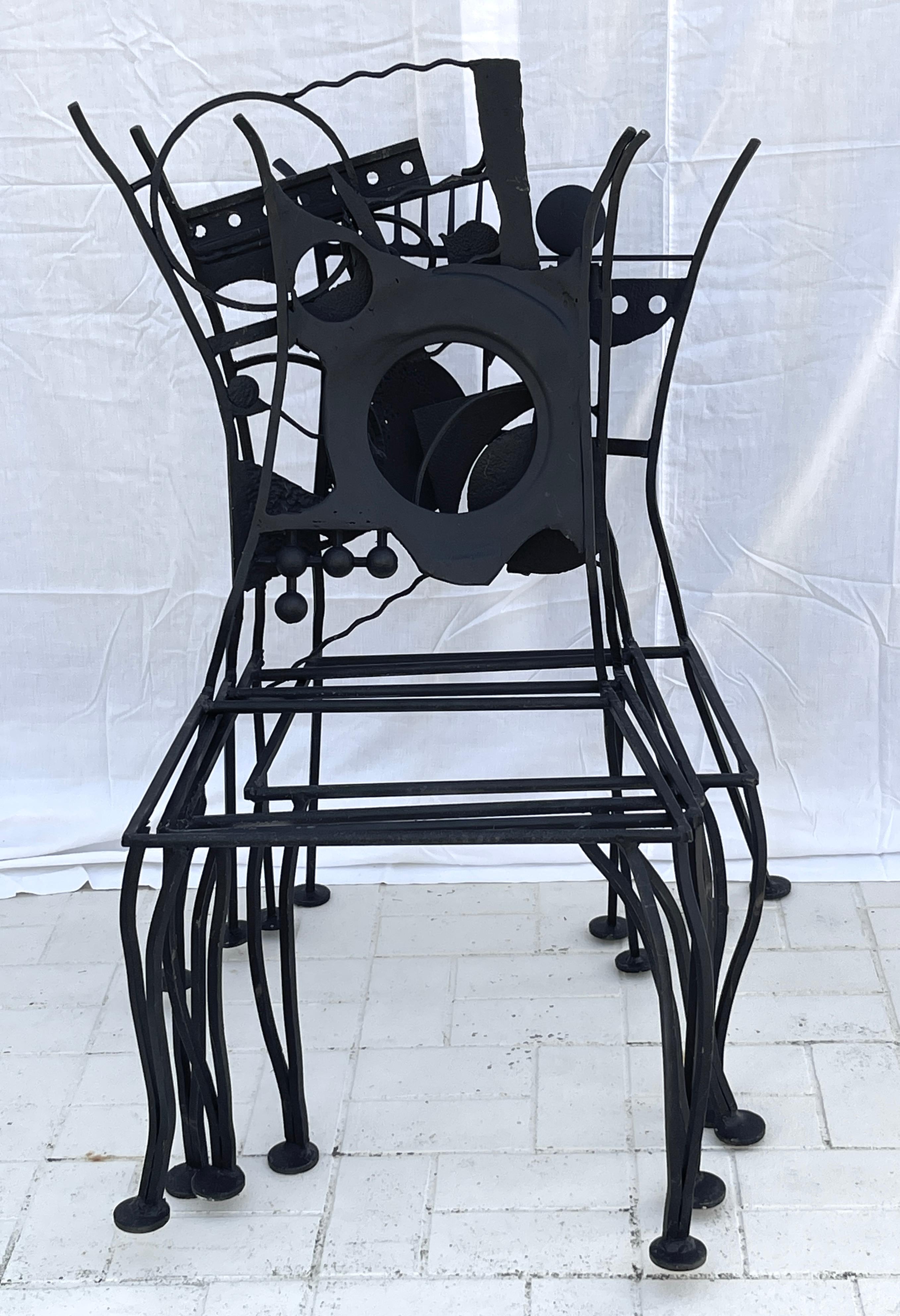 Set Of 4 Rare Brutalist Black Wrought Iron Chairs 8