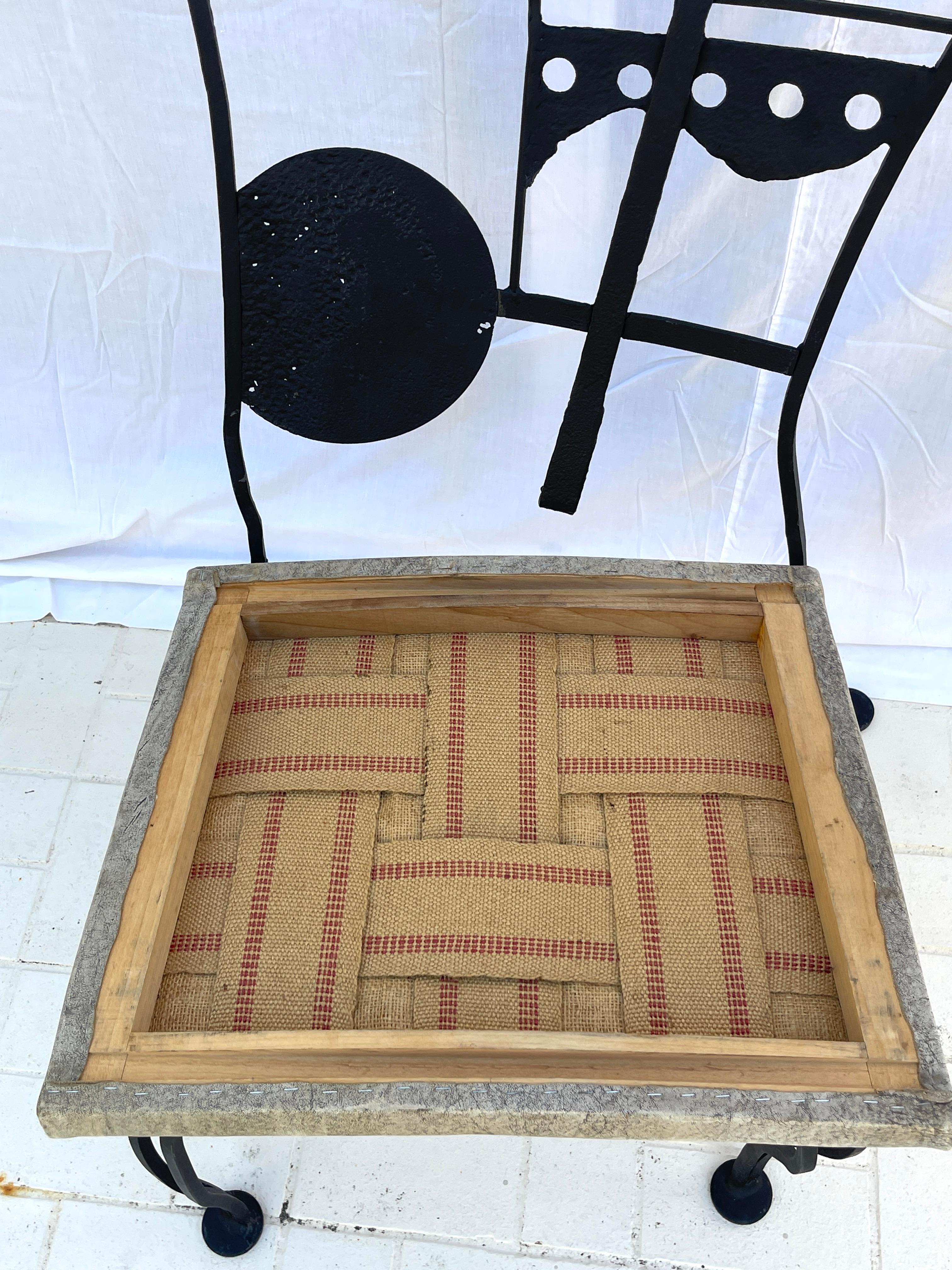 Set Of 4 Rare Brutalist Black Wrought Iron Chairs 11