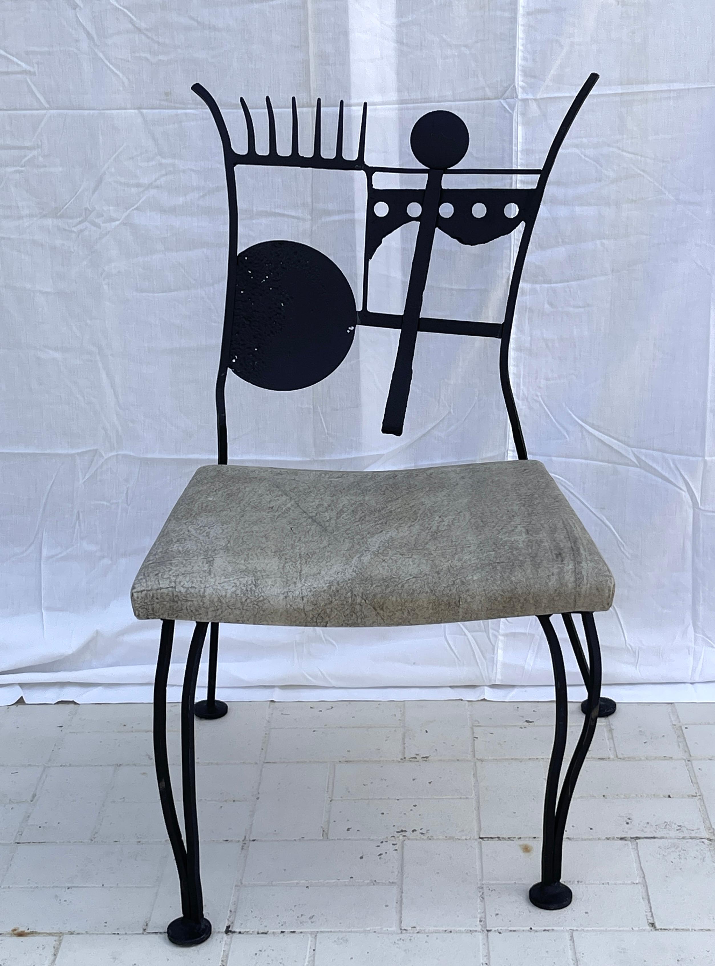 Post-Modern Set Of 4 Rare Brutalist Black Wrought Iron Chairs