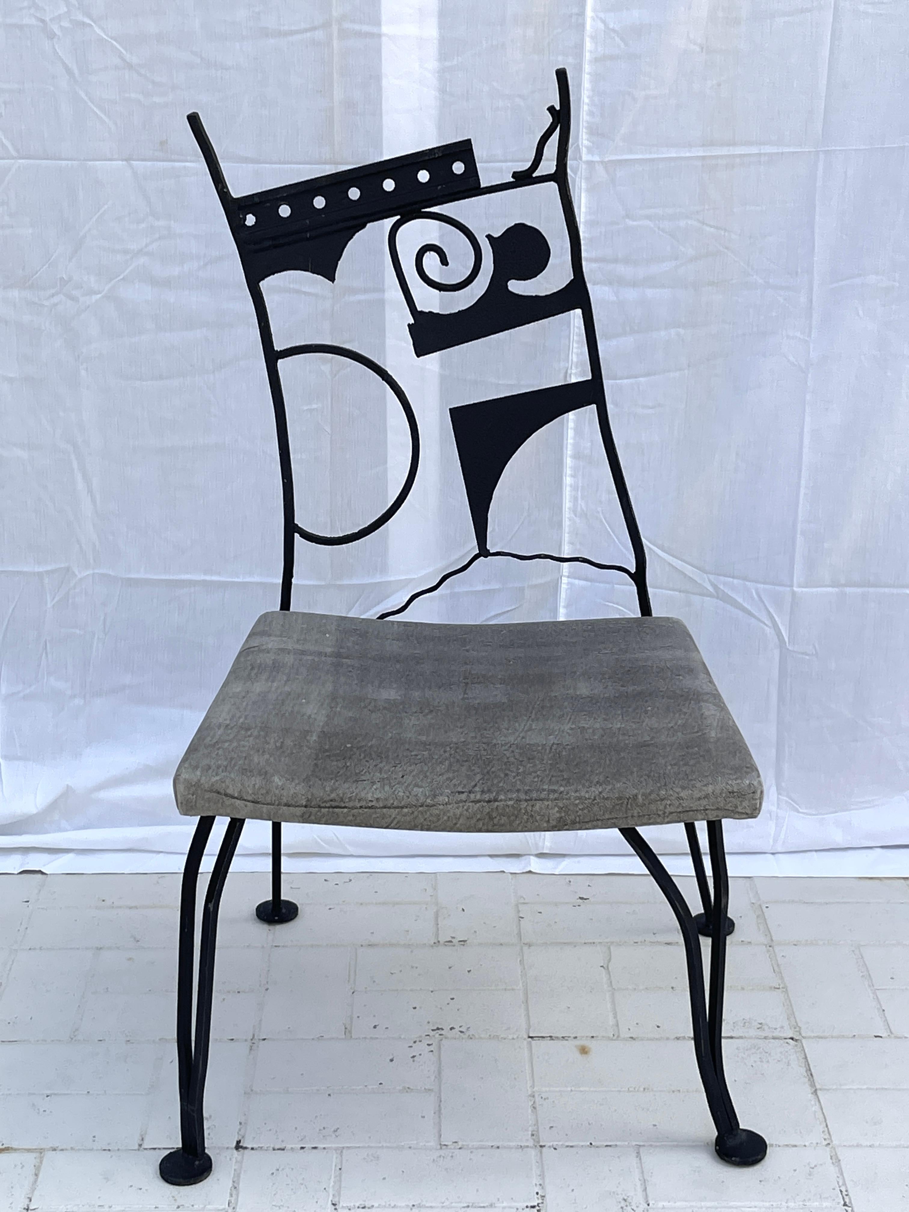 American Set Of 4 Rare Brutalist Black Wrought Iron Chairs