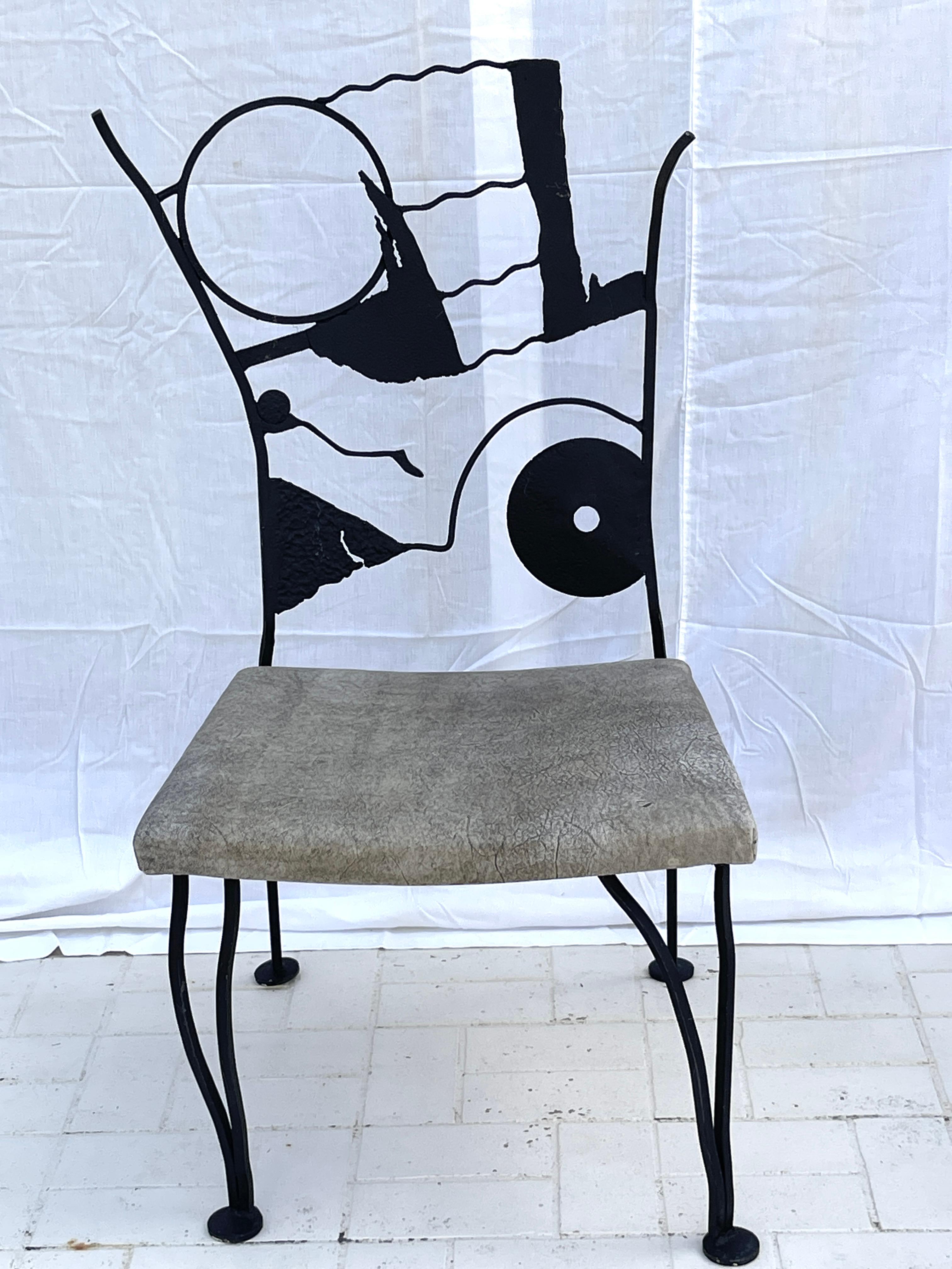 Hand-Crafted Set Of 4 Rare Brutalist Black Wrought Iron Chairs