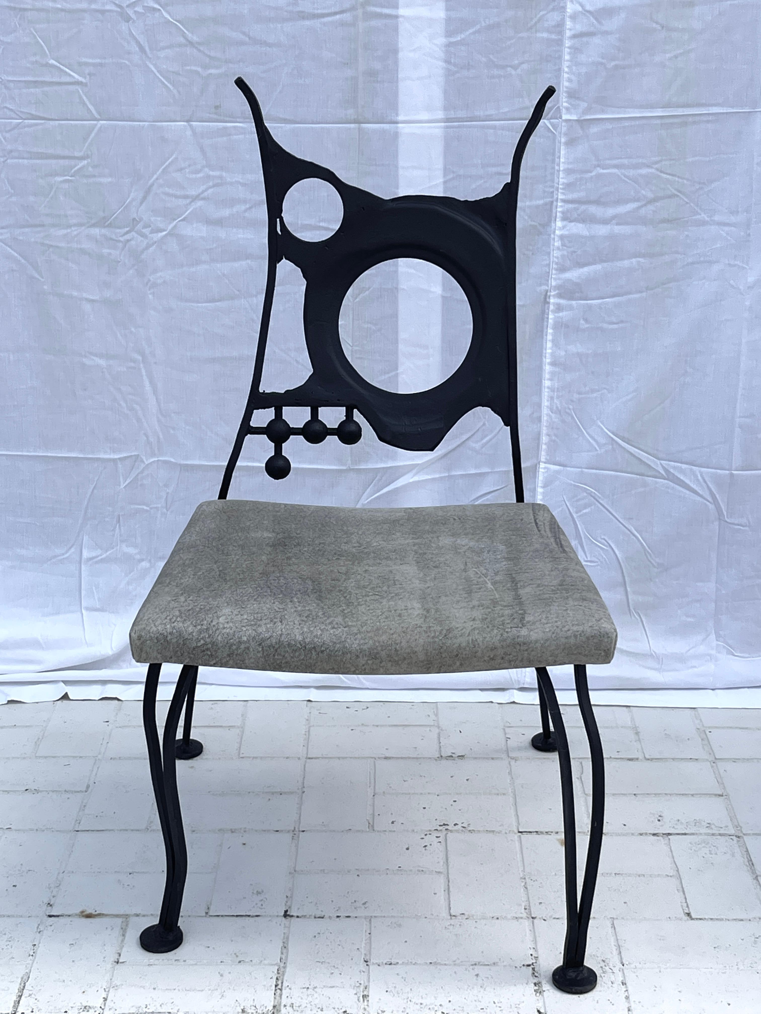 Set Of 4 Rare Brutalist Black Wrought Iron Chairs In Good Condition In West Palm Beach, FL