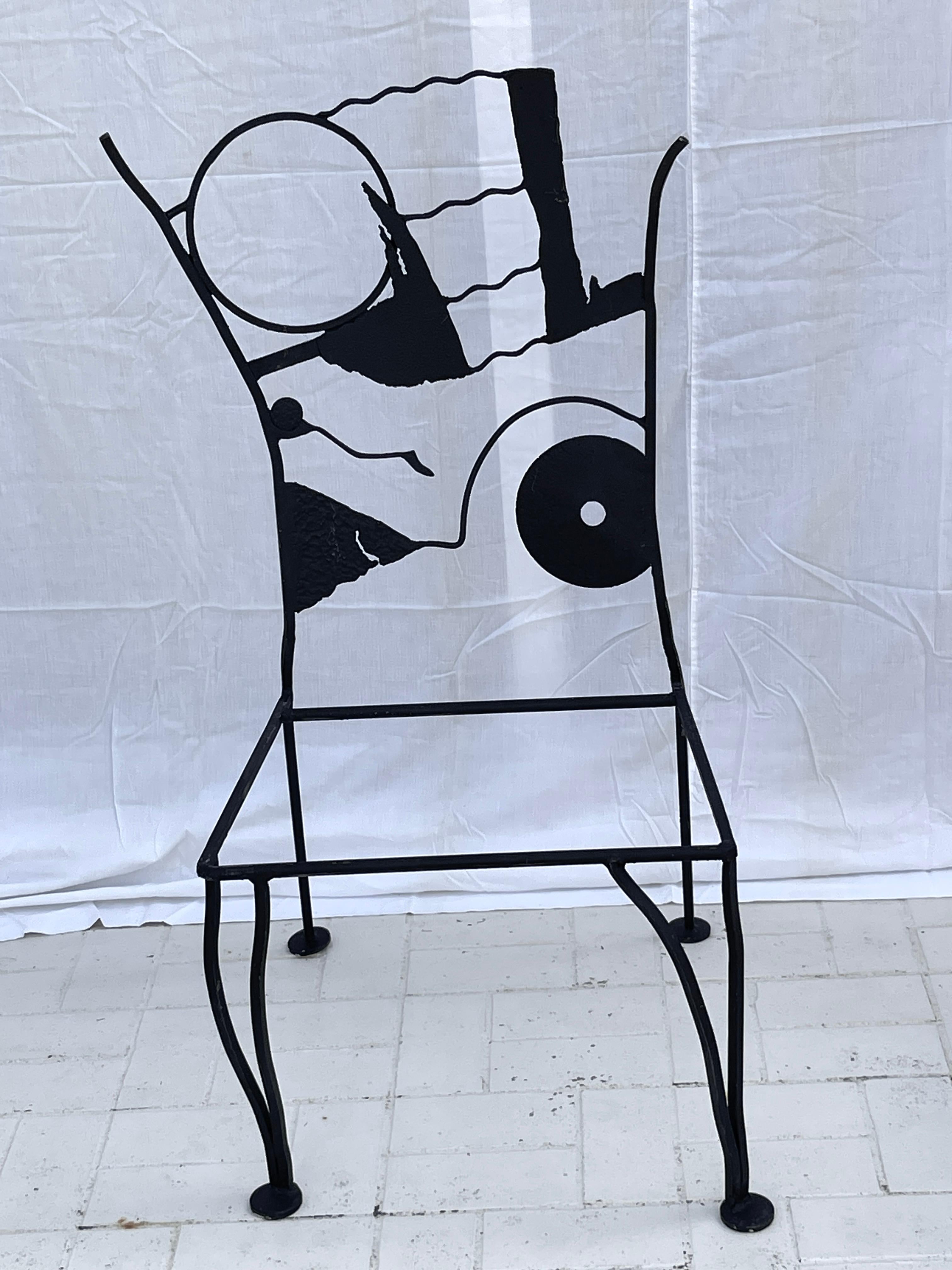 Mid-20th Century Set Of 4 Rare Brutalist Black Wrought Iron Chairs