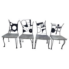 Set Of 4 Rare Brutalist Black Wrought Iron Chairs