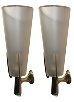 Set of Four Rare Sconces by Max Ingrand for Fontana Arte, Italy, 1959.