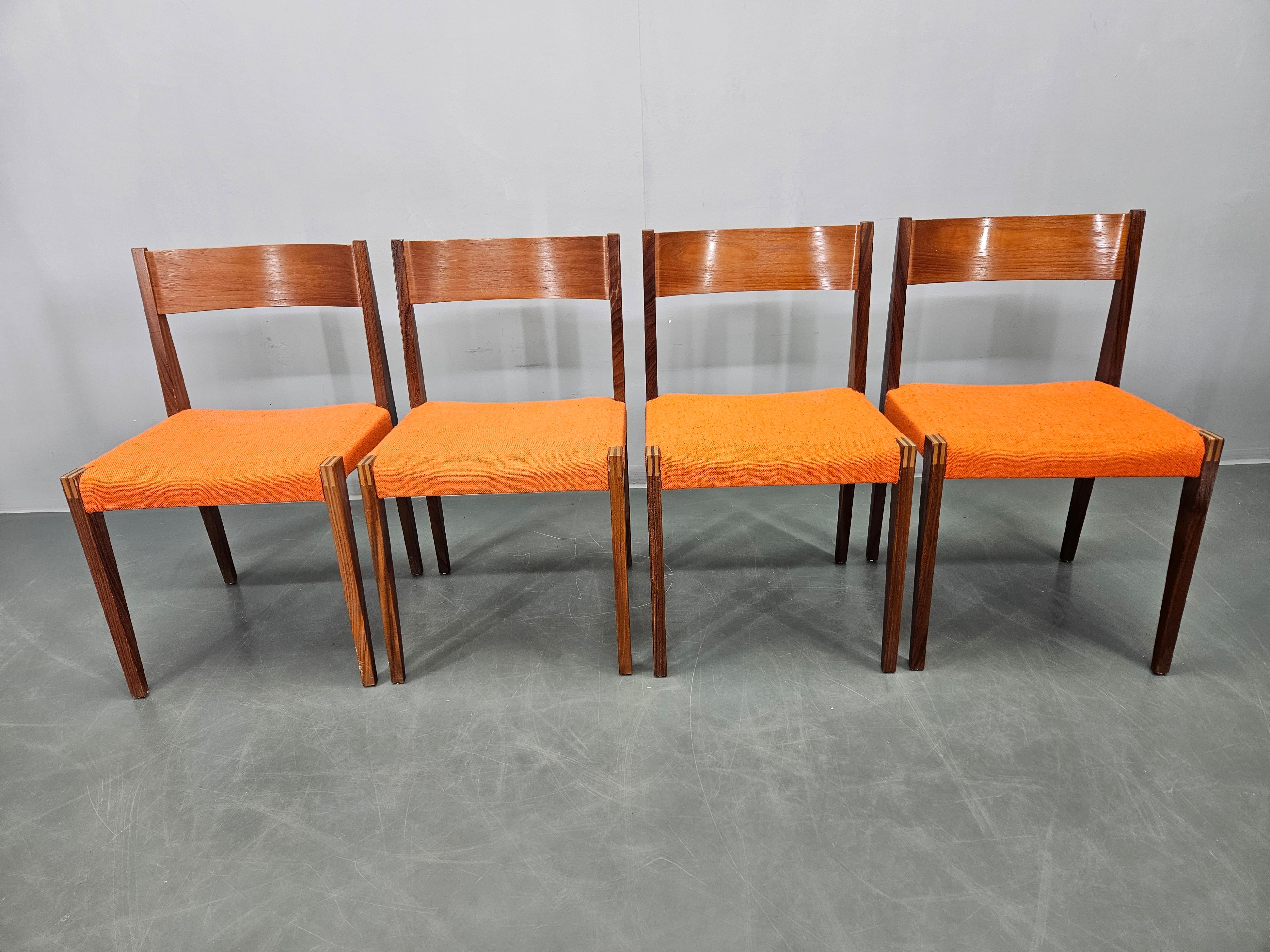 Satz von vier seltenen PIA-Stühlen aus Teakholz von Poul Cadovius, Girsberger, Dänemark, 1960er Jahre (Moderne der Mitte des Jahrhunderts) im Angebot