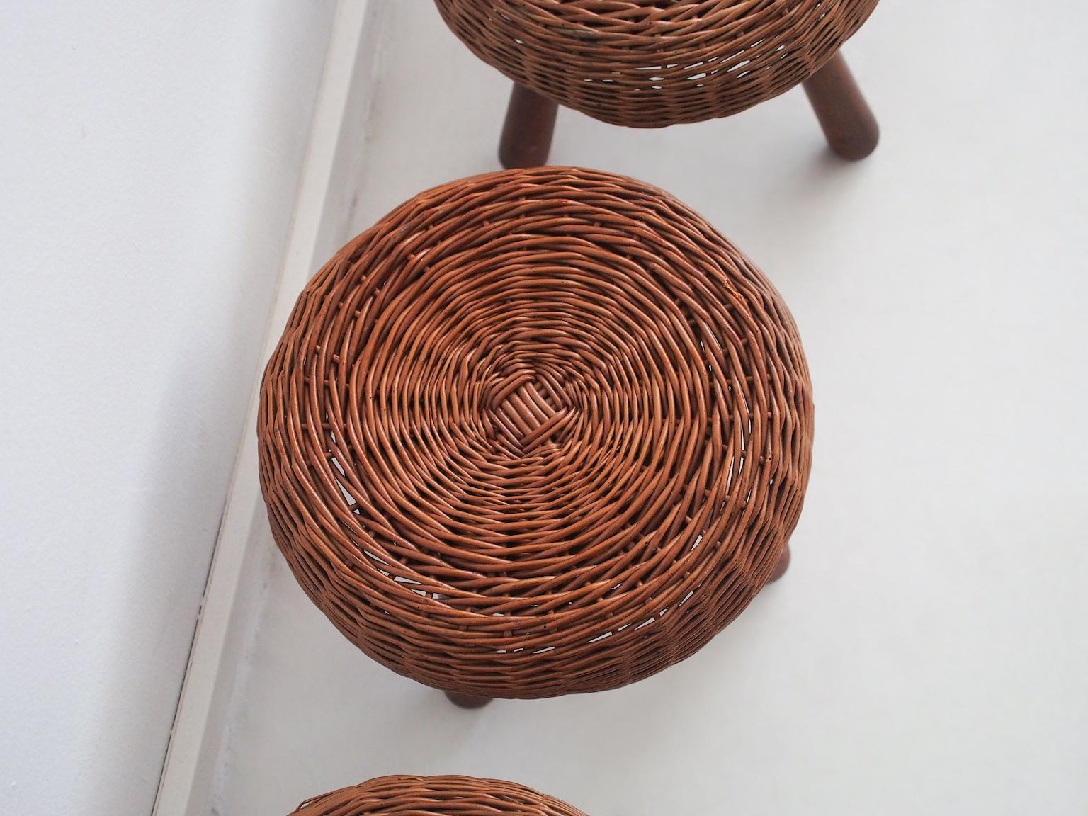 Set of Four Rattan and Beech Stools by Tony Paul 1