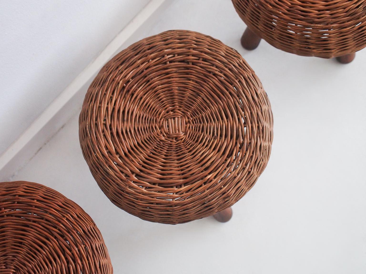 Set of Four Rattan and Beech Stools by Tony Paul 2