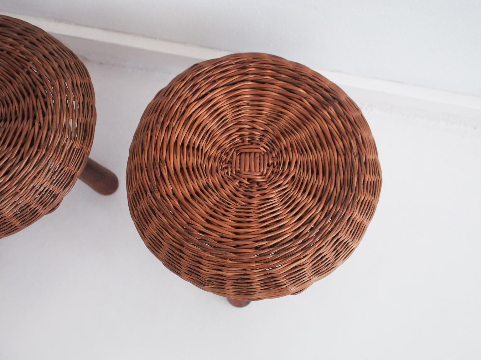 Set of Four Rattan and Beech Stools by Tony Paul 3