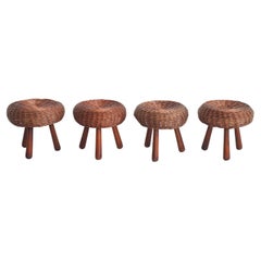 Set of Four Rattan and Beech Stools by Tony Paul