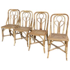 Set of Four Rattan and Cane Side Chairs