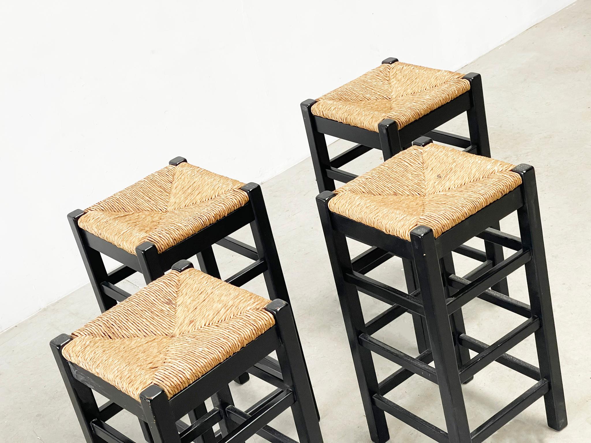 set of four rattan and wood barstools For Sale 1