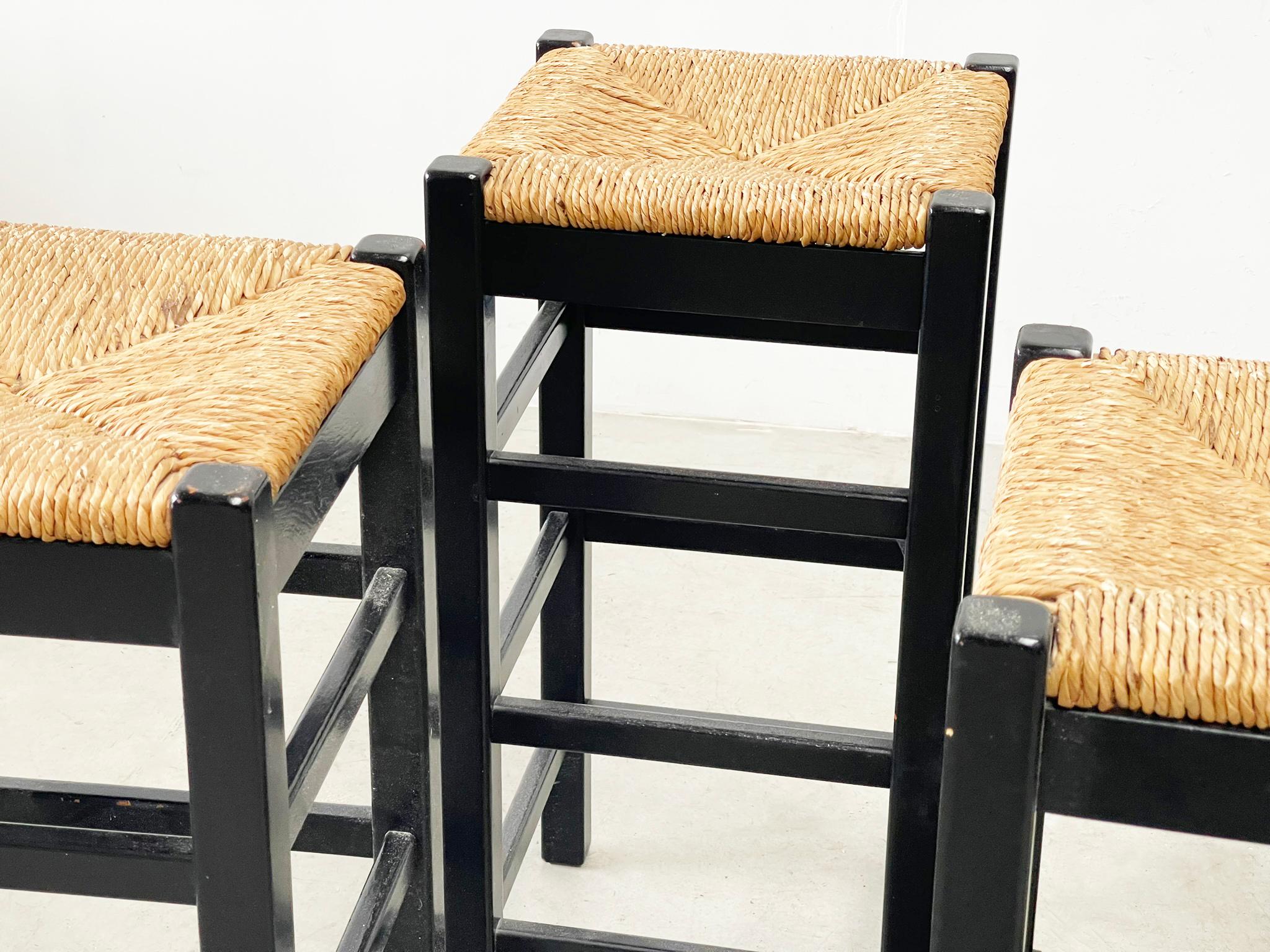 set of four rattan and wood barstools For Sale 3