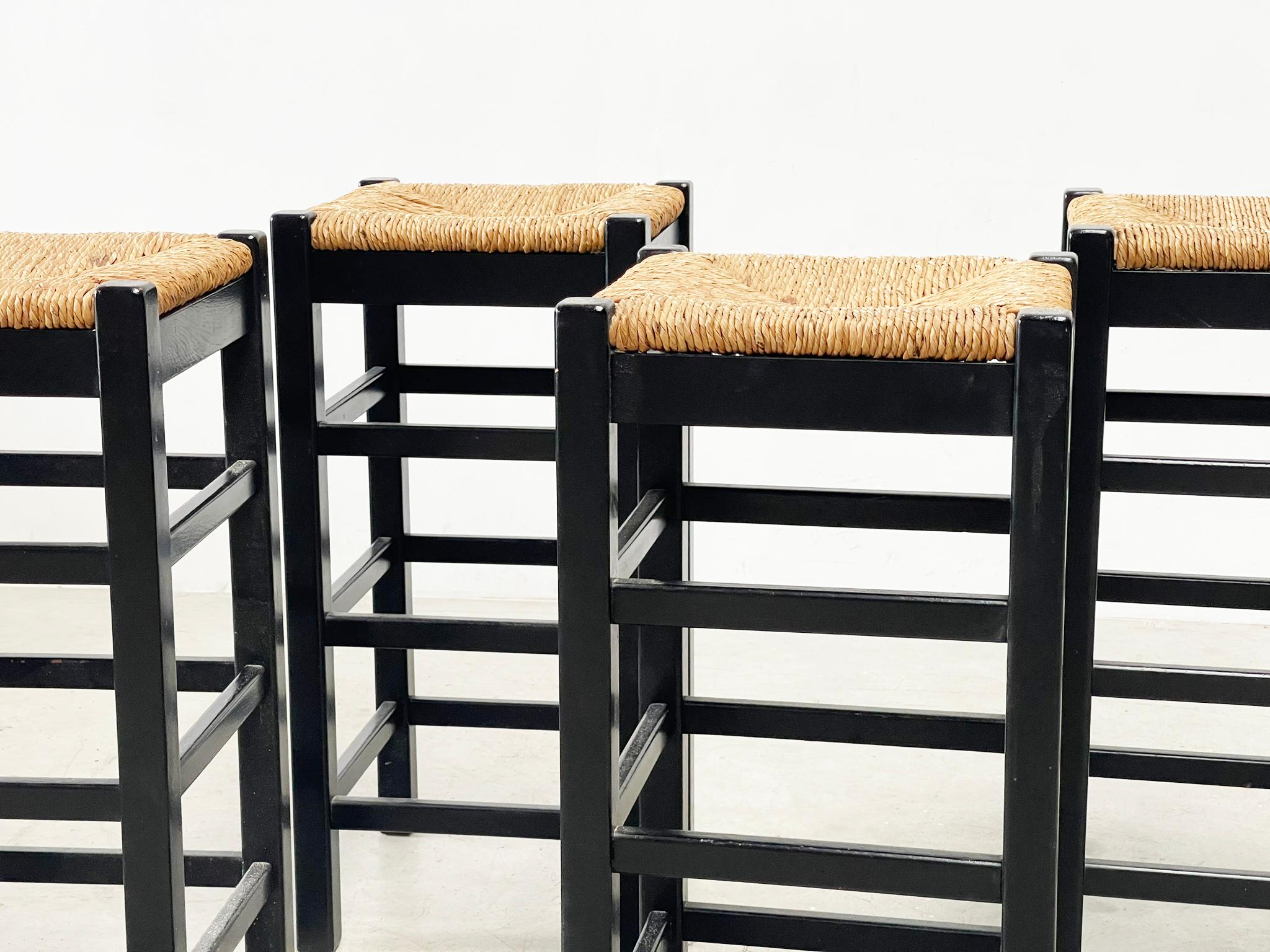 set of four rattan and wood barstools For Sale 4