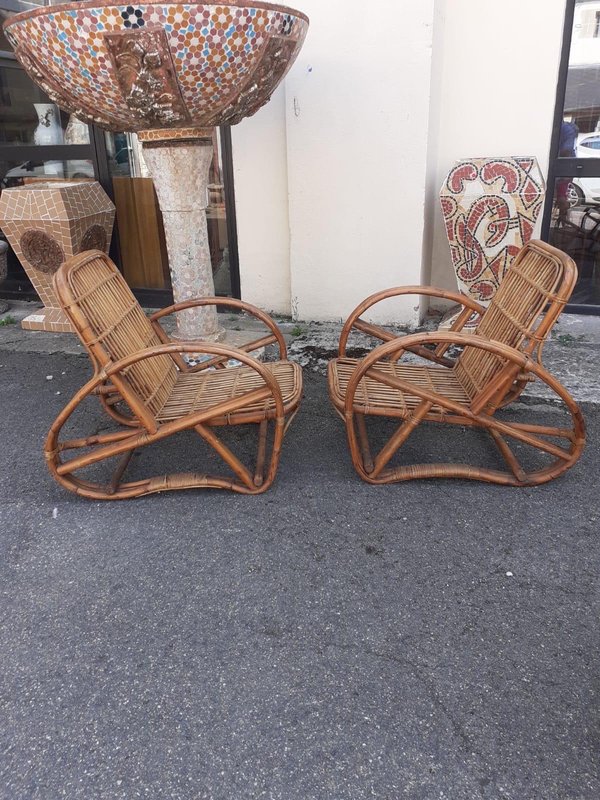 French Set of four rattan armchairs For Sale