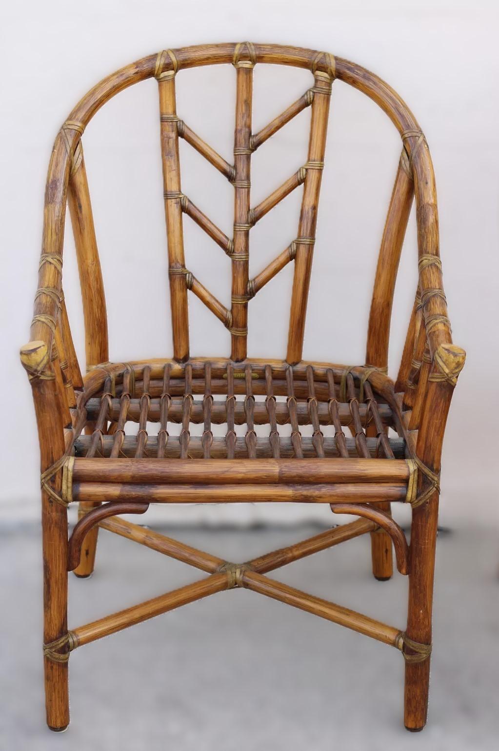 Set di quattro sedie da pranzo McGuire in rattan organico moderno e bambù in vendita 4