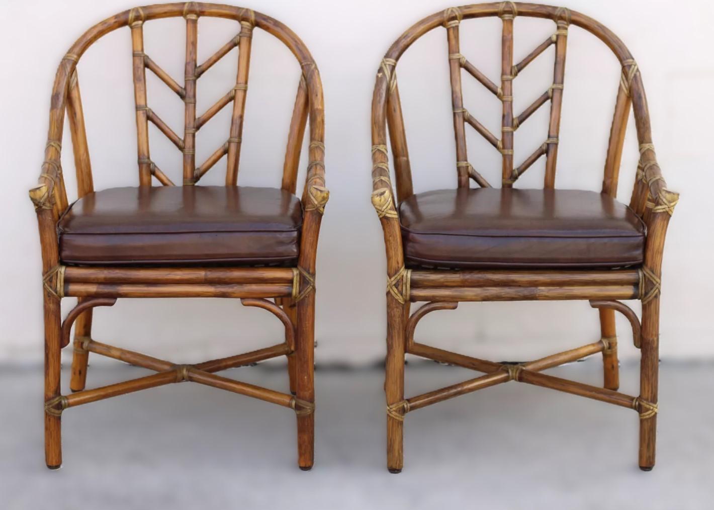 Americano Set di quattro sedie da pranzo McGuire in rattan organico moderno e bambù in vendita