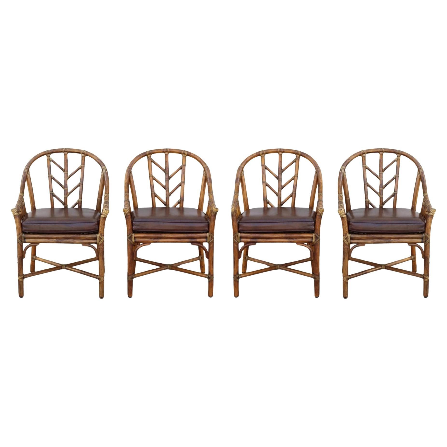 Set di quattro sedie da pranzo McGuire in rattan organico moderno e bambù in vendita 13